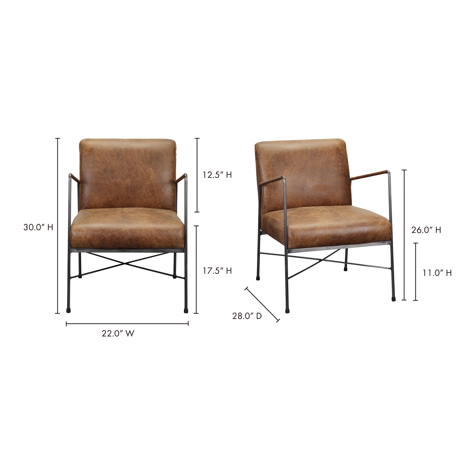 Moes Dagwood Leather Armchair Open Road Brown PK-1089-14