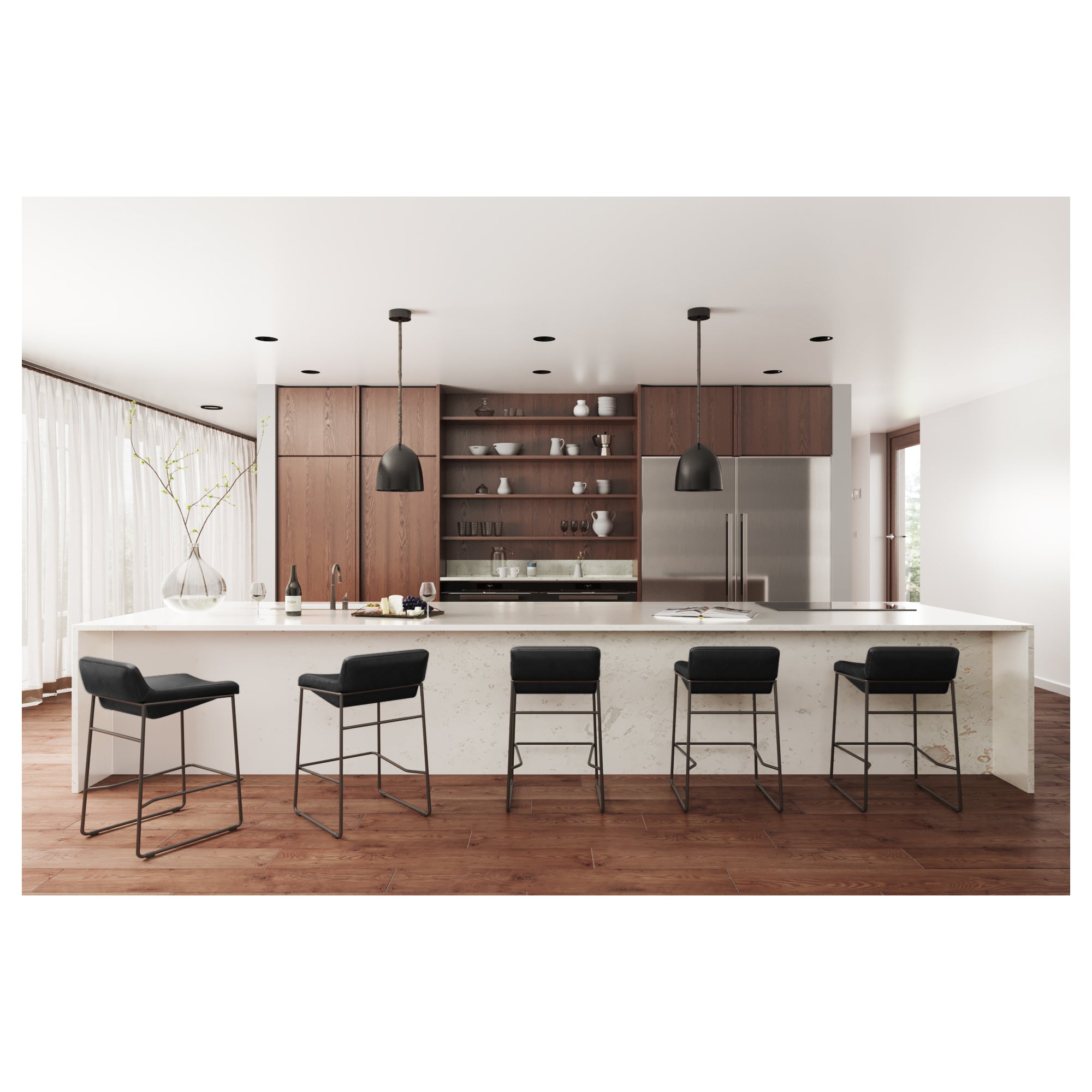Moes Starlet Counter Stool Onyx Black Leather - Set Of Two PK-1106-02