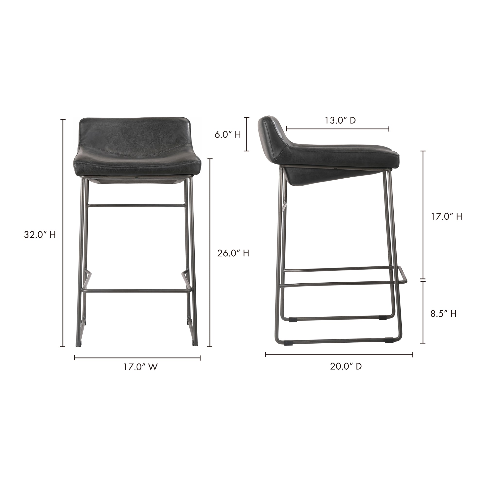 Moes Starlet Counter Stool Onyx Black Leather - Set Of Two PK-1106-02