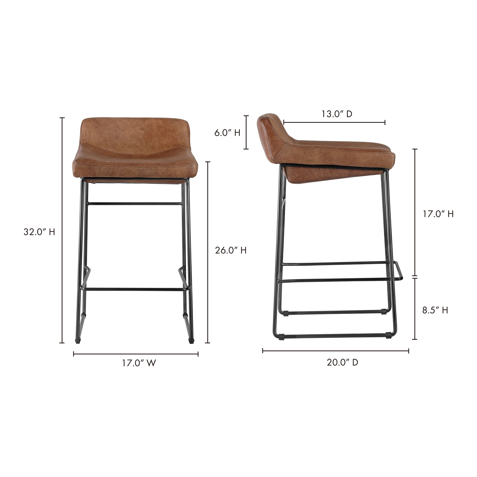 Moes Starlet Counter Stool Open Road Brown Leather - Set Of Two PK-1106-14