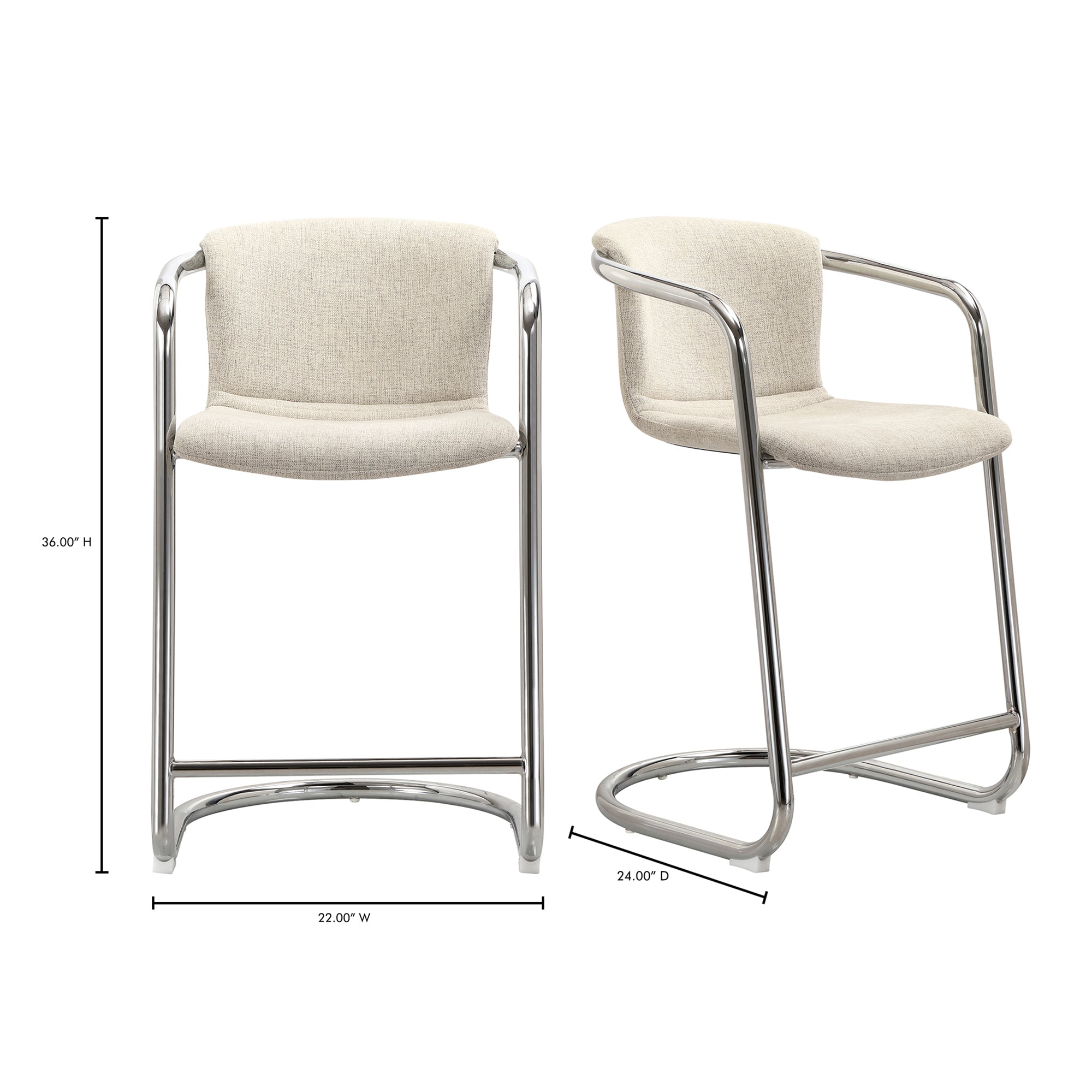 Moes Freeman Chrome Frame Counter Stool Blended Cream - Set Of Two PK-1115-37