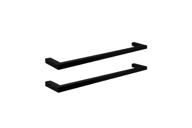 Single Bar, square, 304 stainless steel with a Matte Black finish, 14 Watts/120V per bar Heated Towel Rail