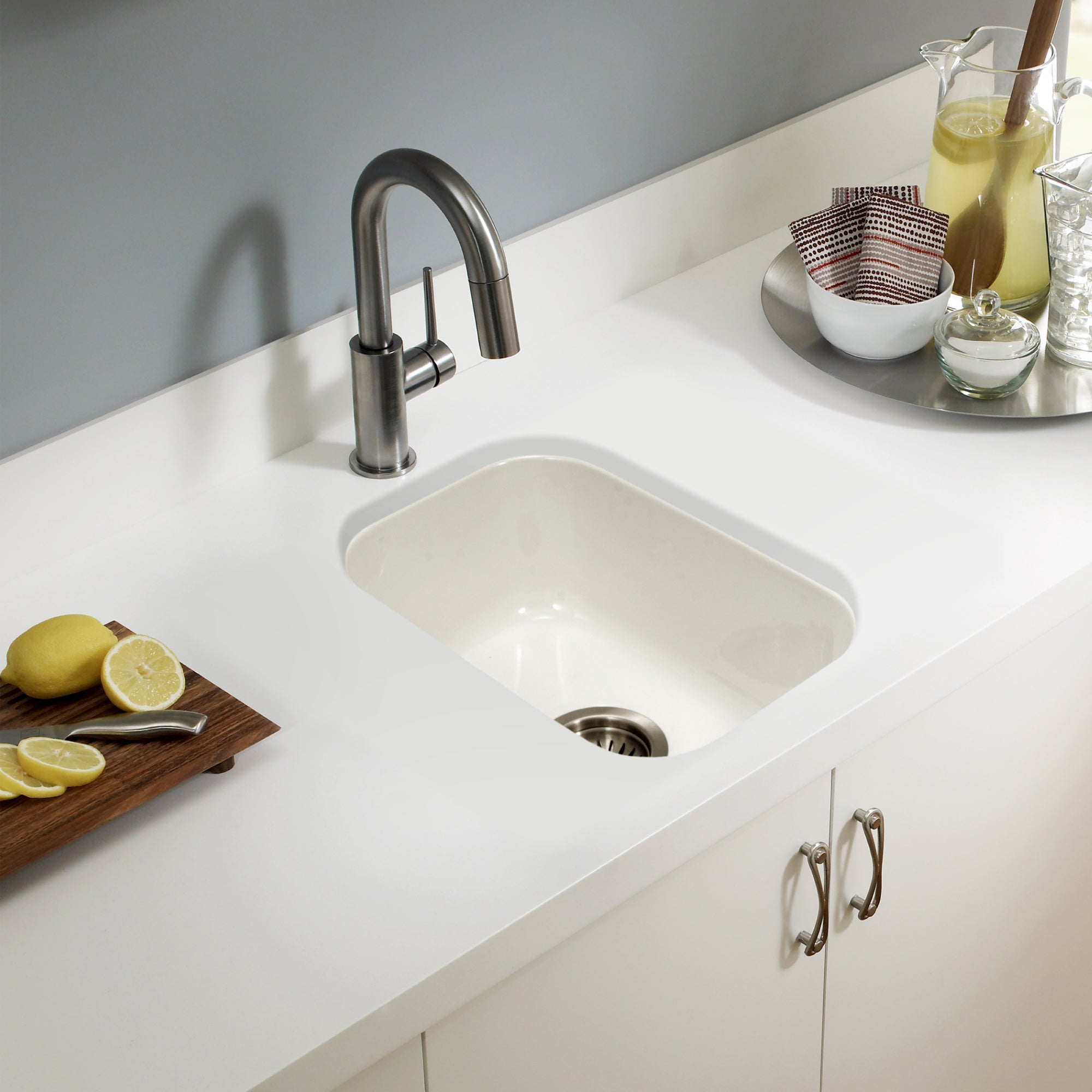 Houzer Platus 13" White Fireclay Undermount Single Bowl Bar Sink