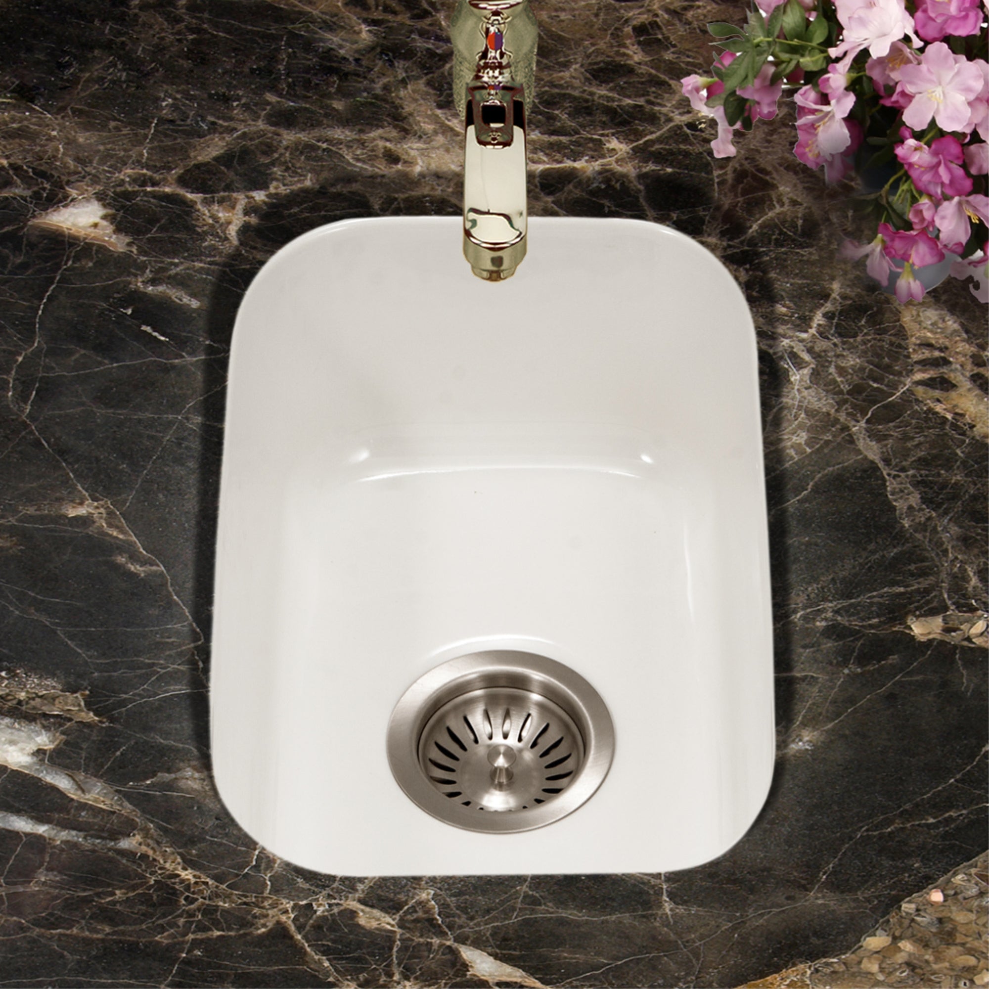 Houzer Platus 13" White Fireclay Undermount Single Bowl Bar Sink
