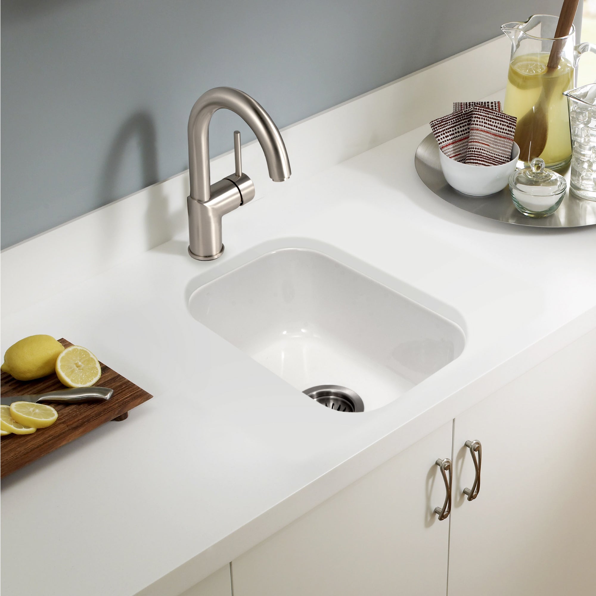 Houzer Platus 13" White Fireclay Undermount Single Bowl Bar Sink