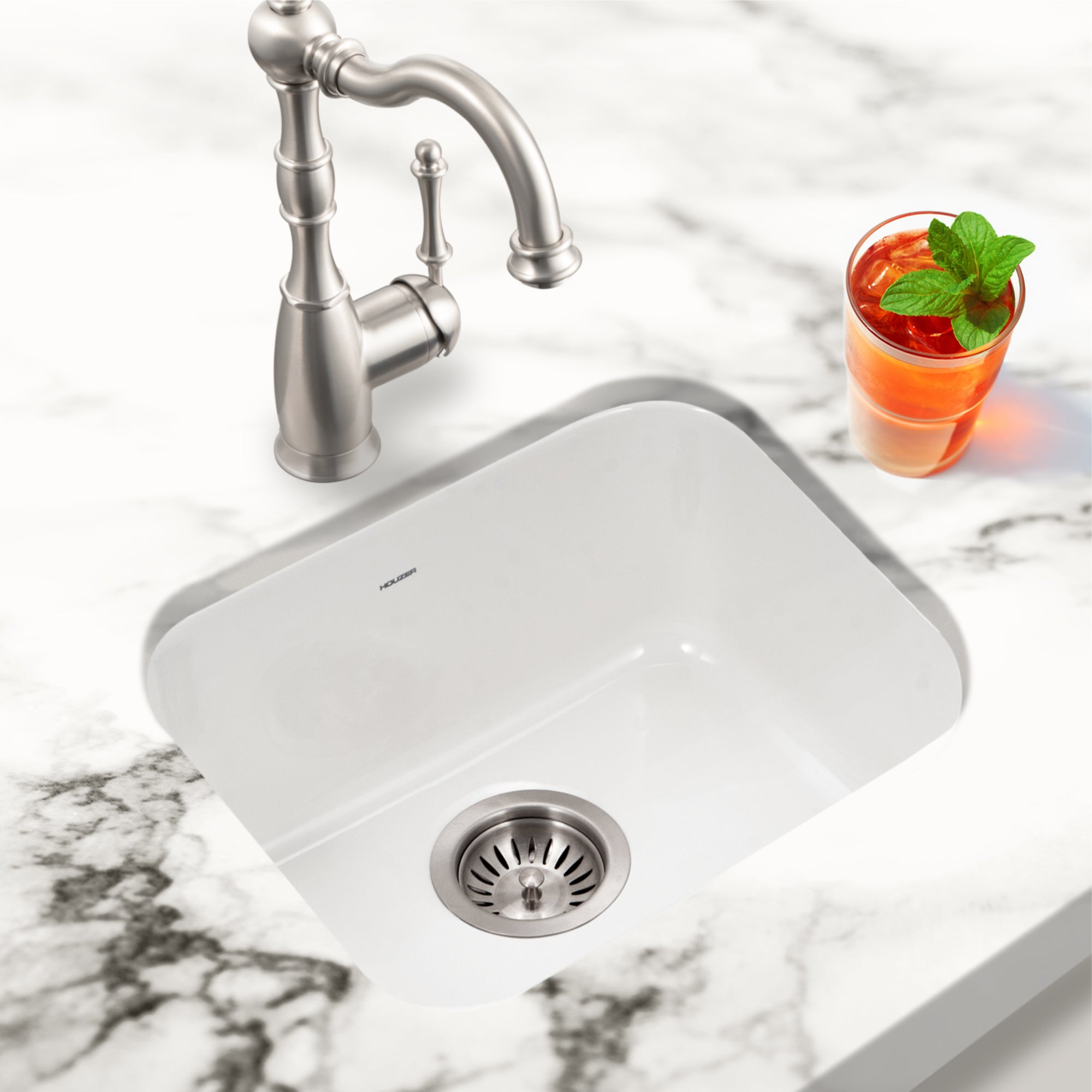 Houzer Platus 18" Fireclay Undermount Single Bowl Bar Sink