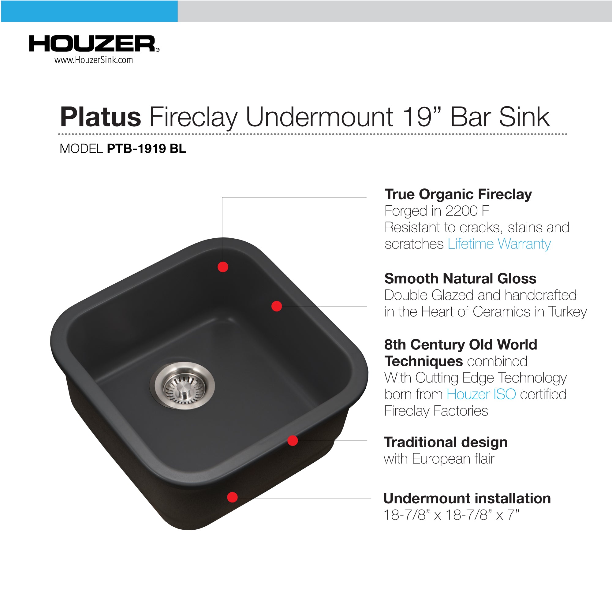 Platus Series 19" Fireclay Square Single Bowl Kitchen Sink