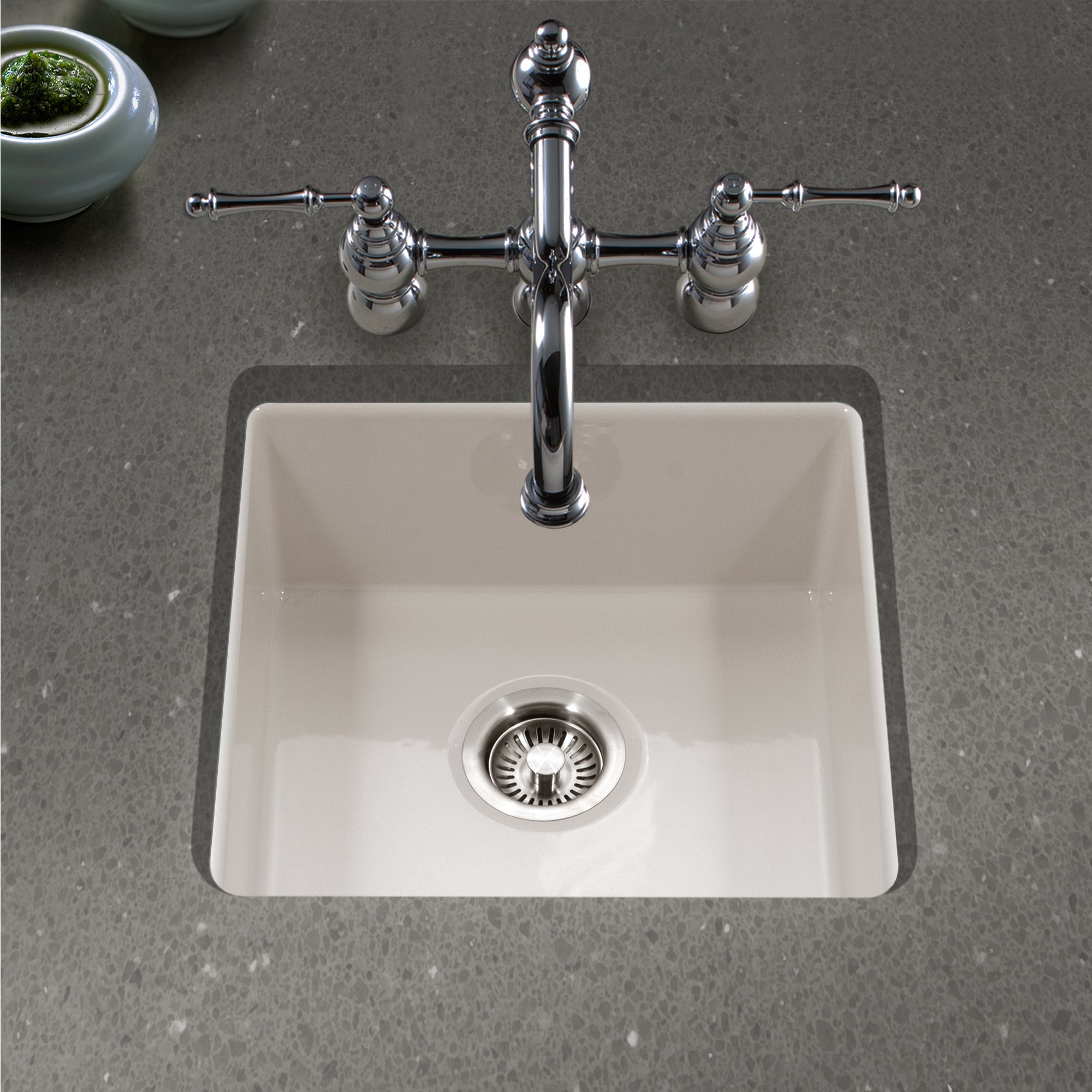 Houzer Platus 20" Fireclay Undermount Square Single Bowl Bar Sink