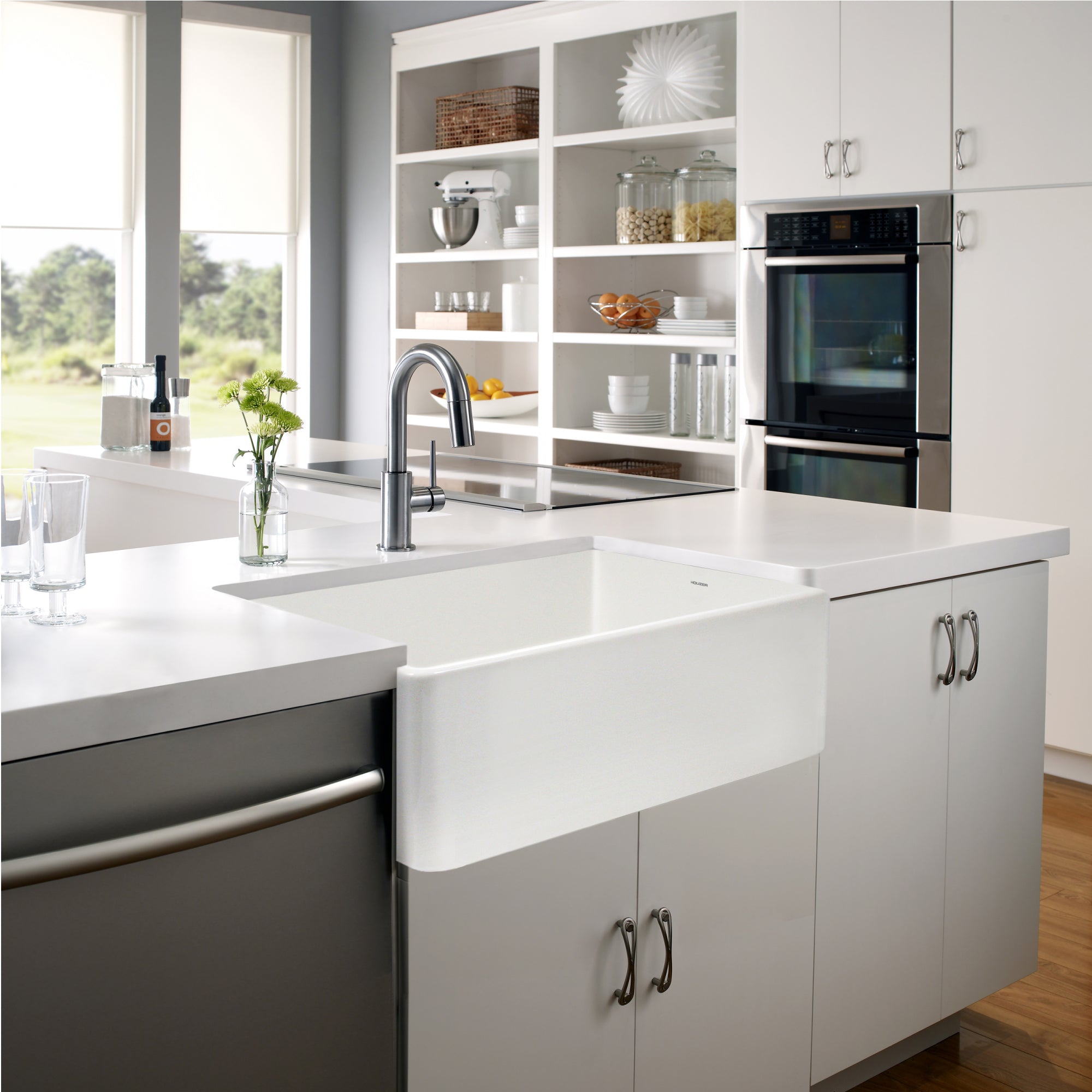 Houzer Platus 33" Fireclay Apron Front Farmhouse Single Bowl Kitchen Sink