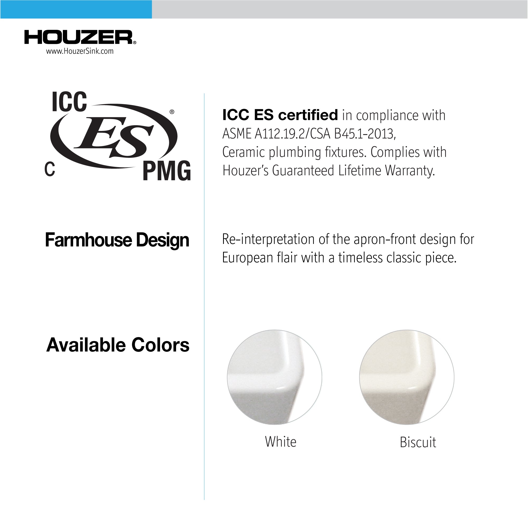 Houzer Platus 33" White Fireclay Apron Front Farmhouse Single Bowl Kitchen Sink