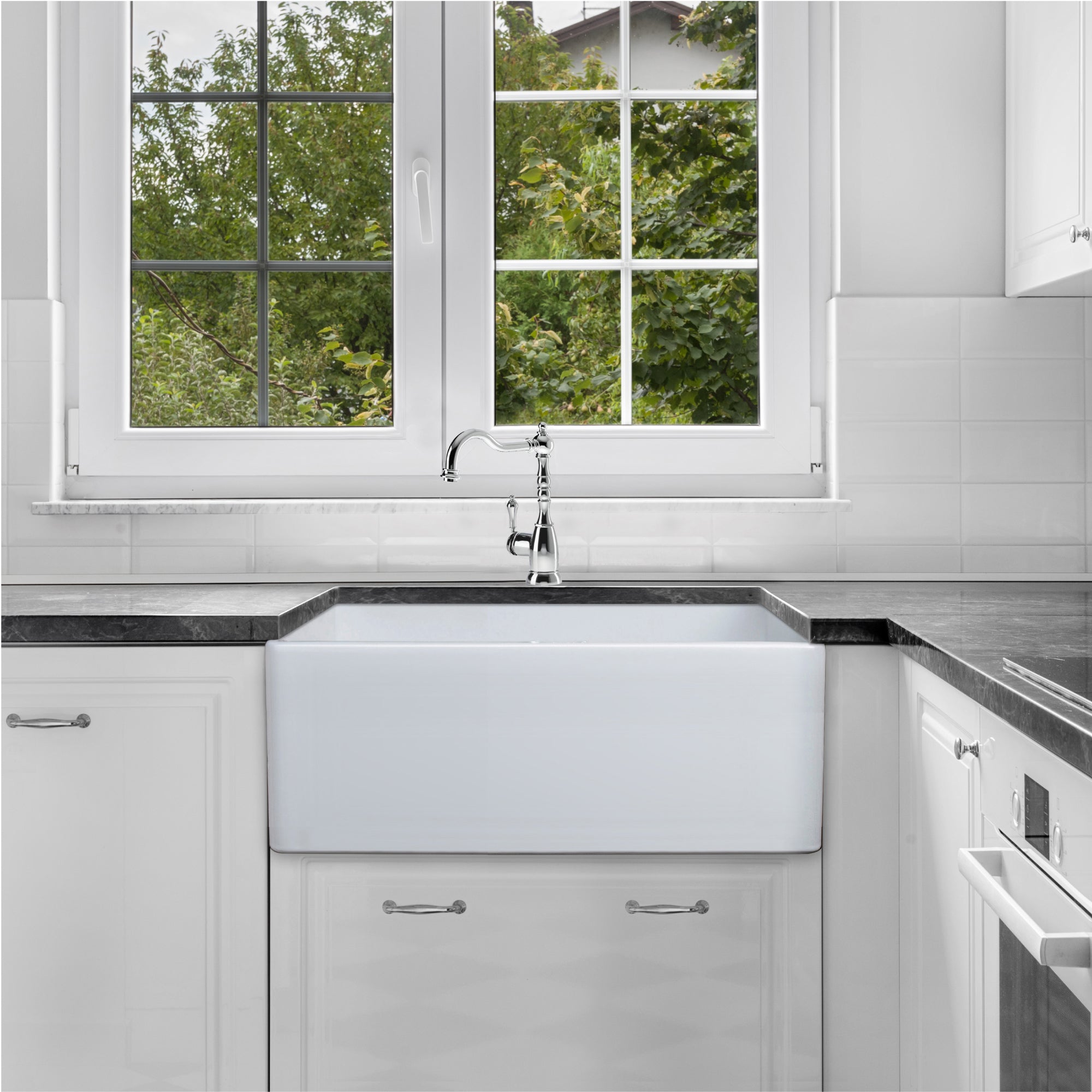 Houzer Platus 26" Fireclay Apron Front Farmhouse Single Bowl Kitchen Sink