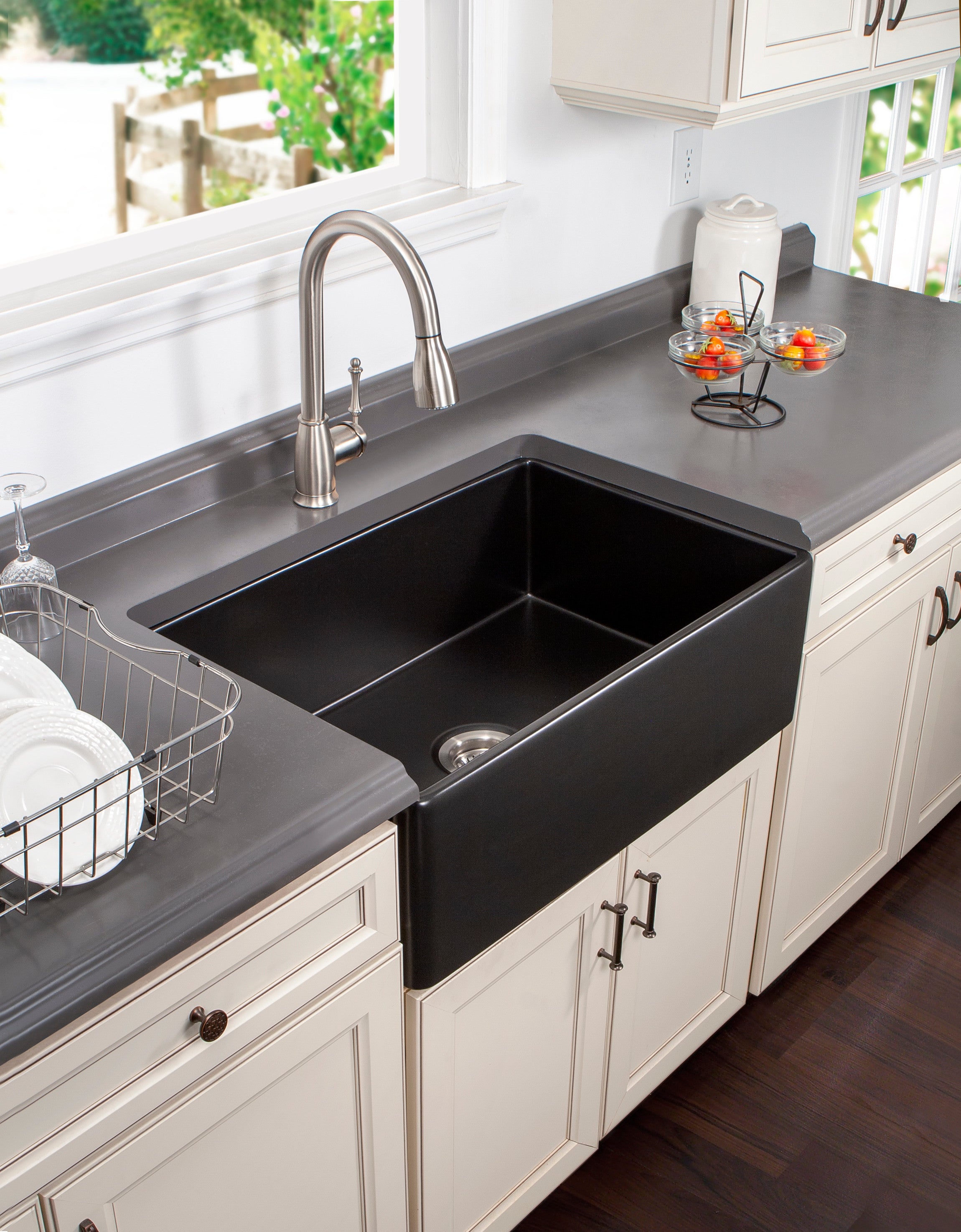 Houzer Platus 30 inch White Fireclay Apron Front Farmhouse Single Bowl Kitchen Sink - PTS-4100 WH