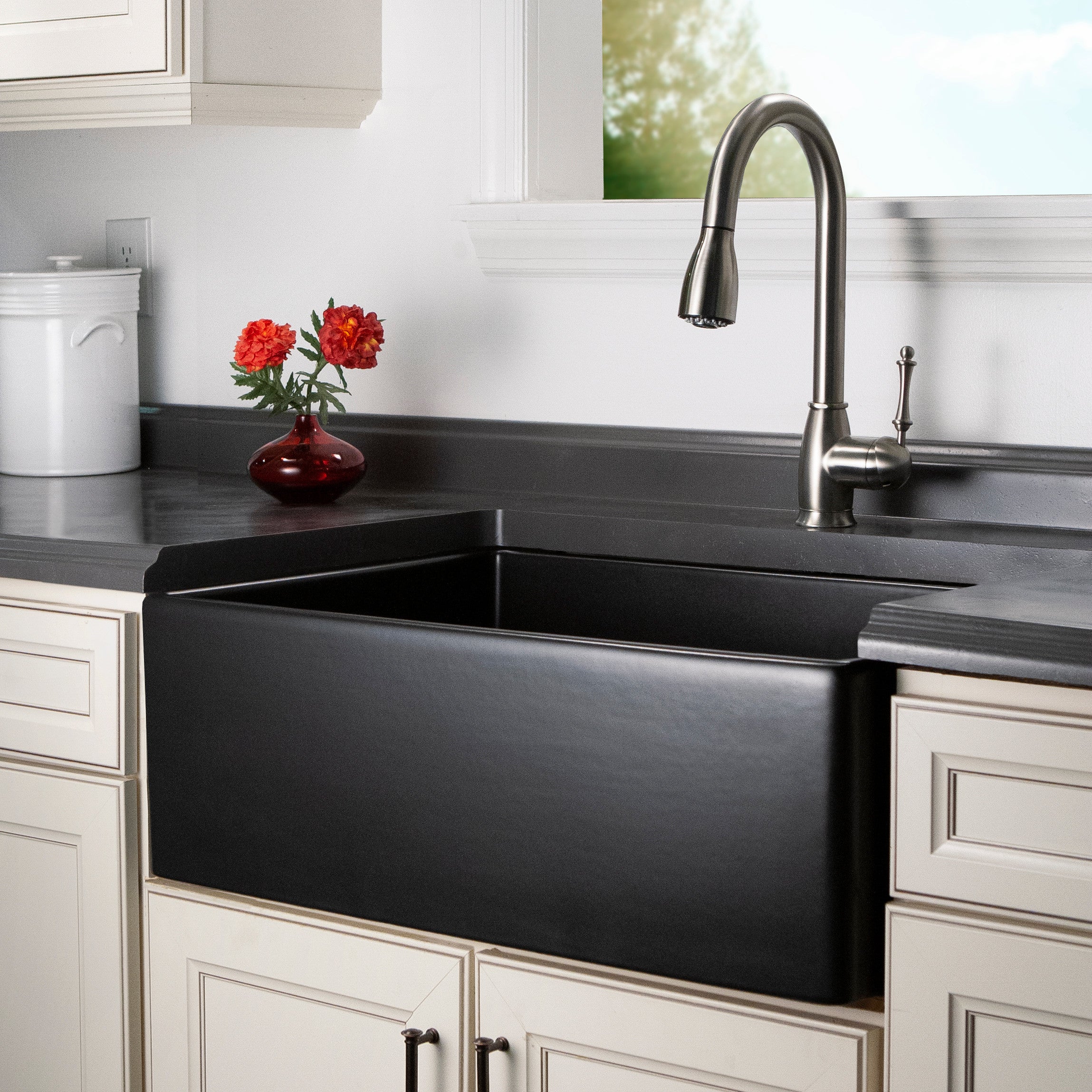 Houzer Platus 30 inch White Fireclay Apron Front Farmhouse Single Bowl Kitchen Sink - PTS-4100 WH