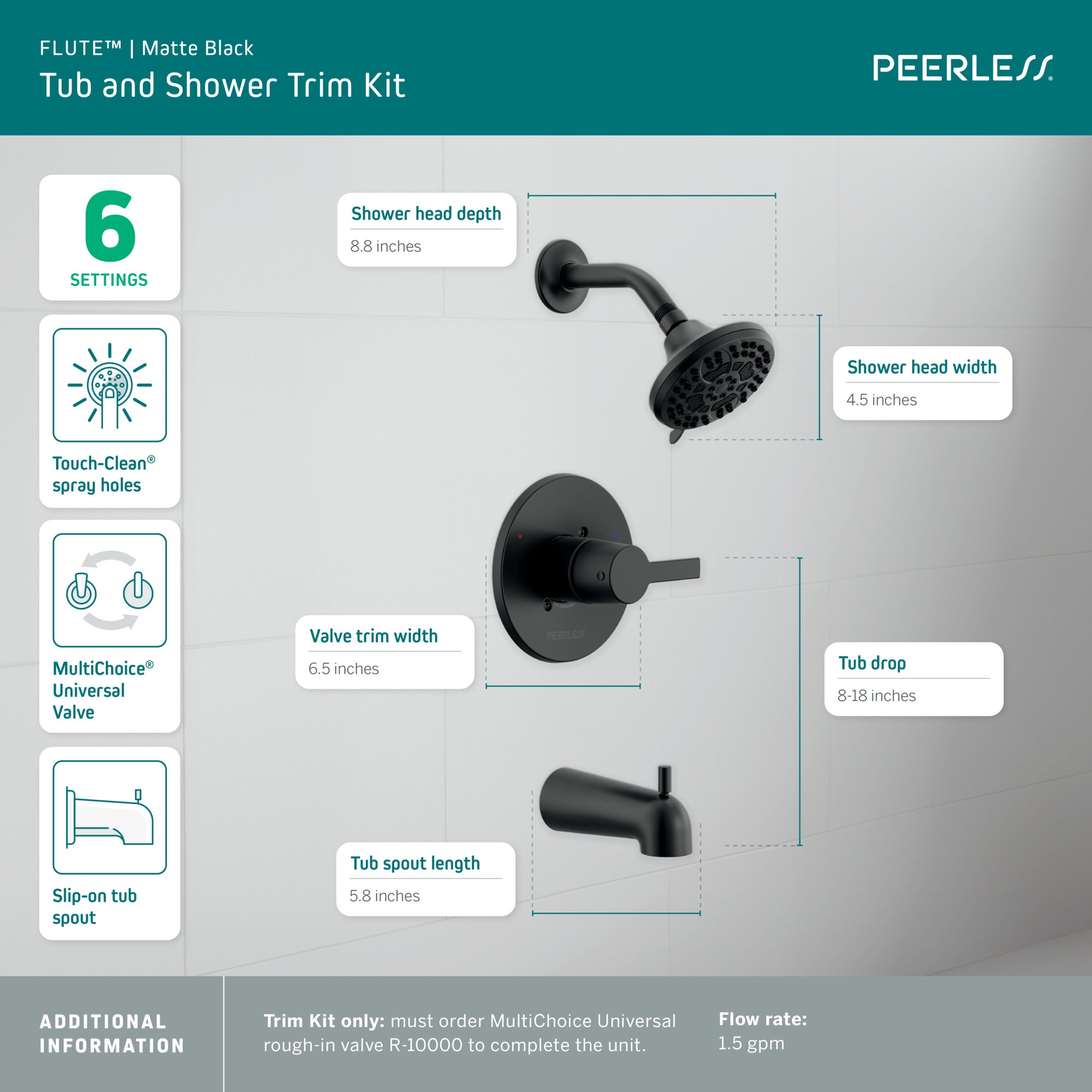 Peerless Flute™ Tub and Shower Trim Kit