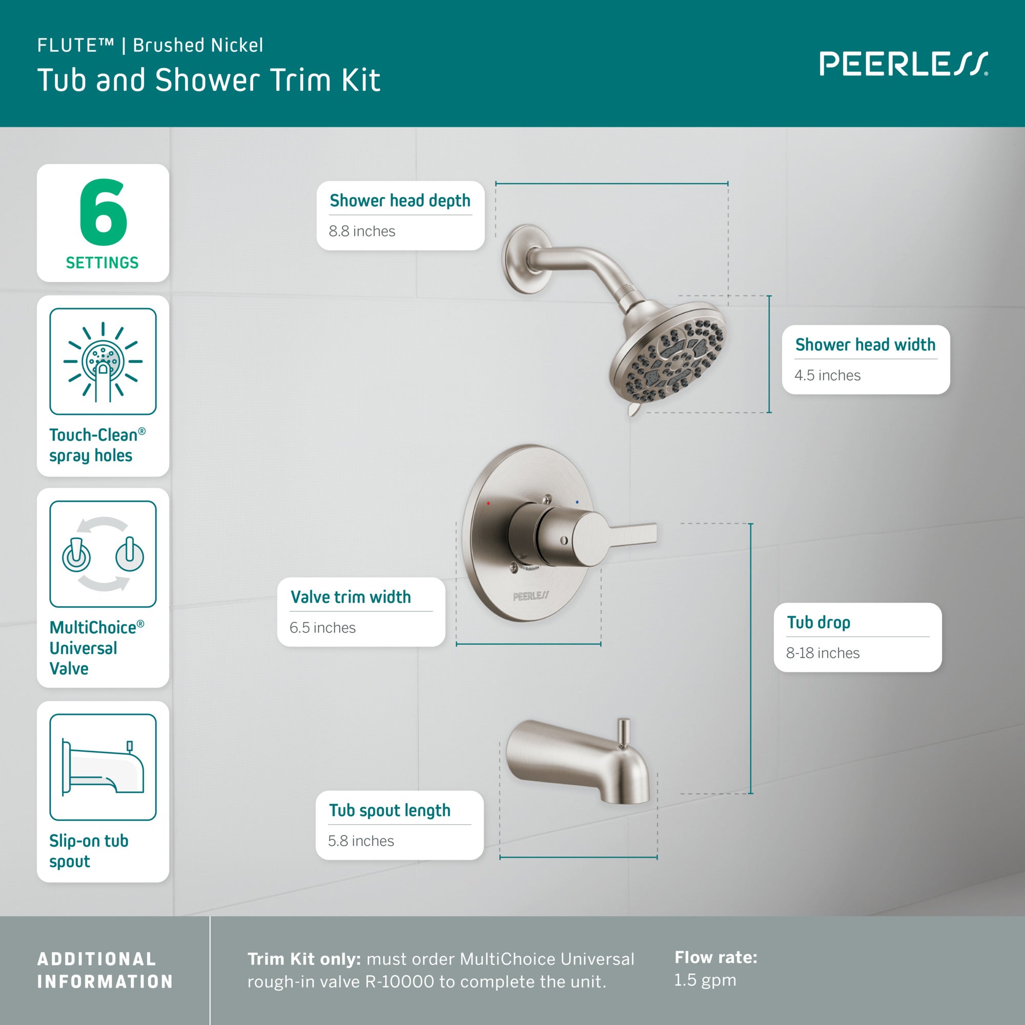 Peerless Flute™ Tub and Shower Trim Kit