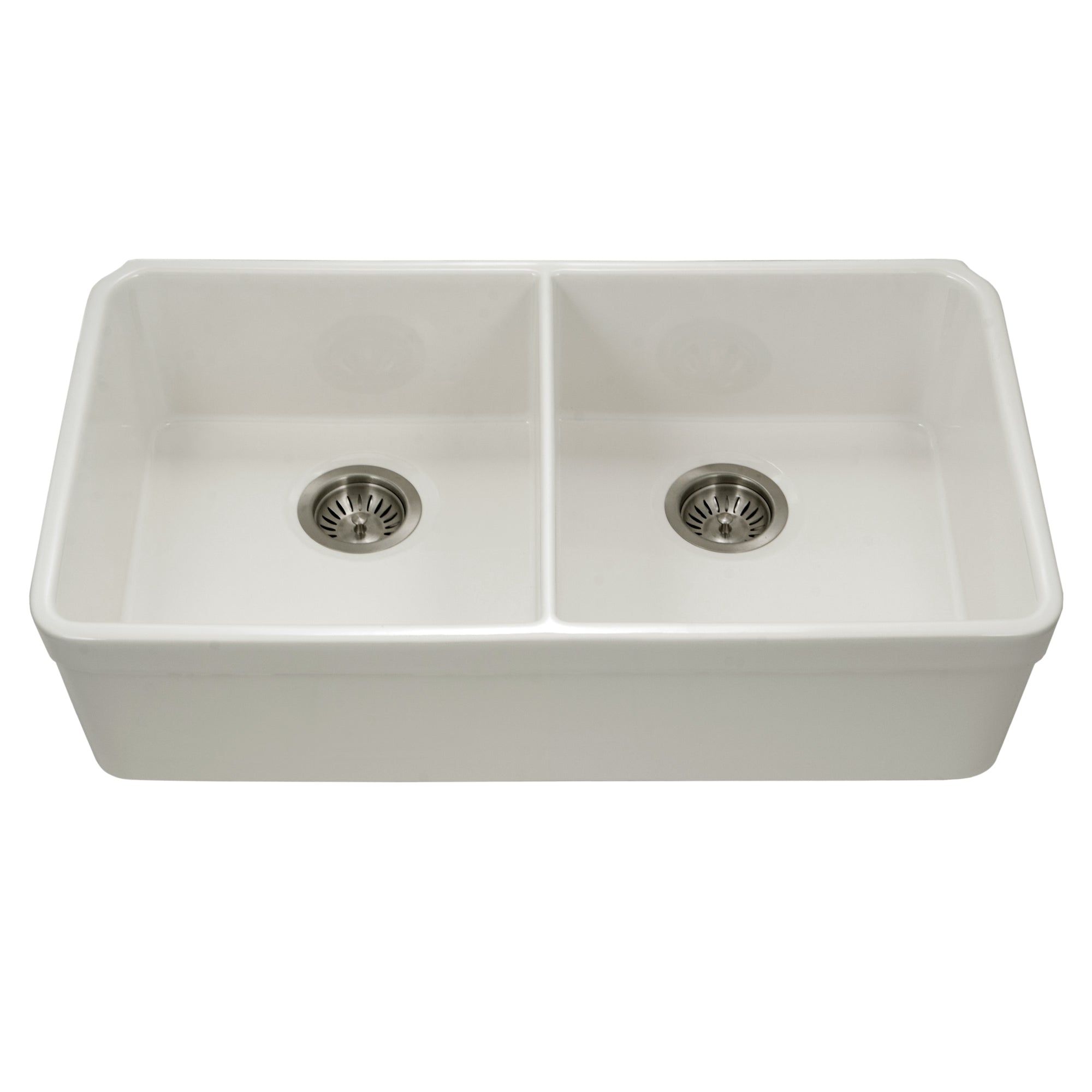 Houzer Platus Series 32" Fireclay Undermount 50/50 Double Bowl Kitchen Sink, PTU-3200