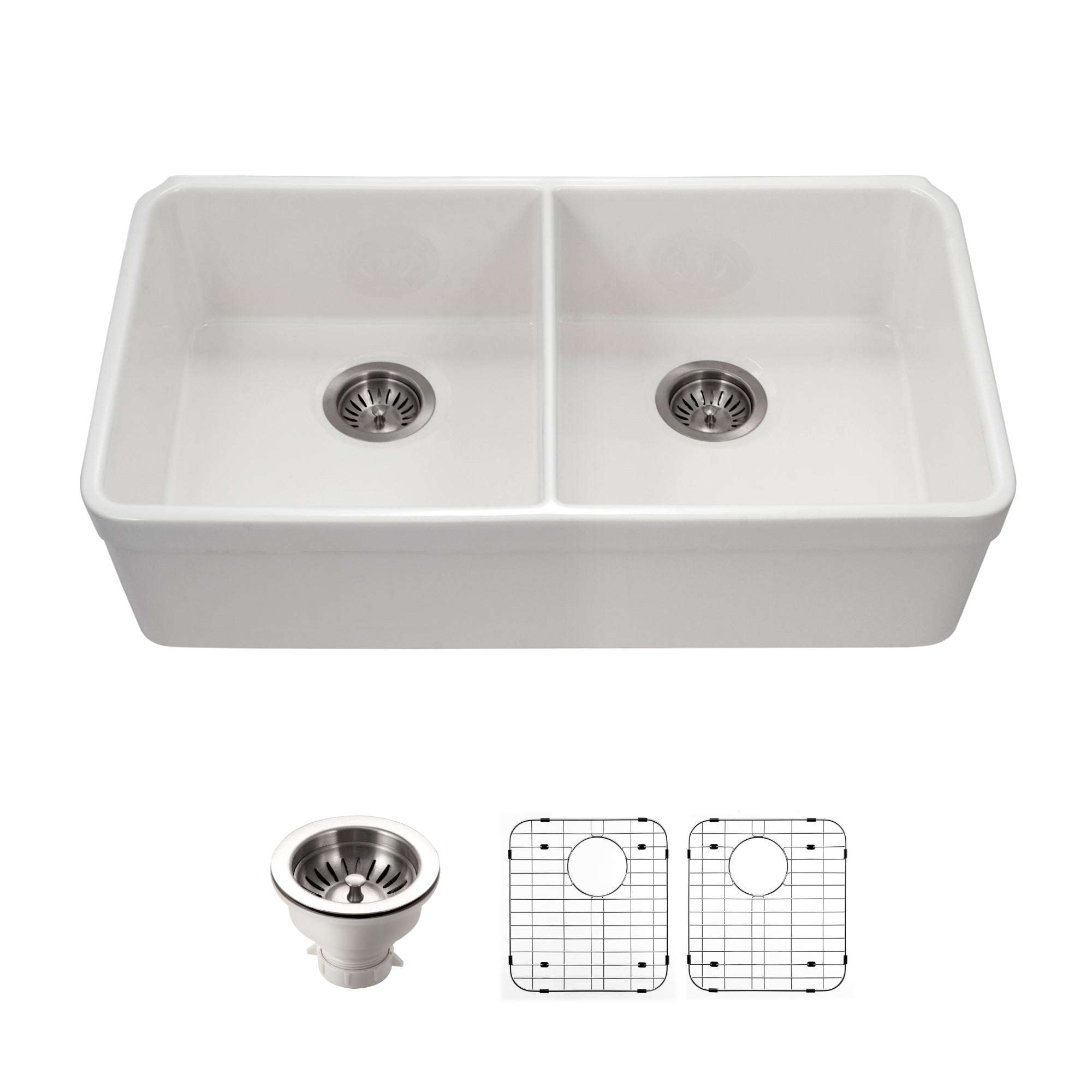 Houzer Platus Series 32" Fireclay Undermount 50/50 Double Bowl Kitchen Sink, PTU-3200