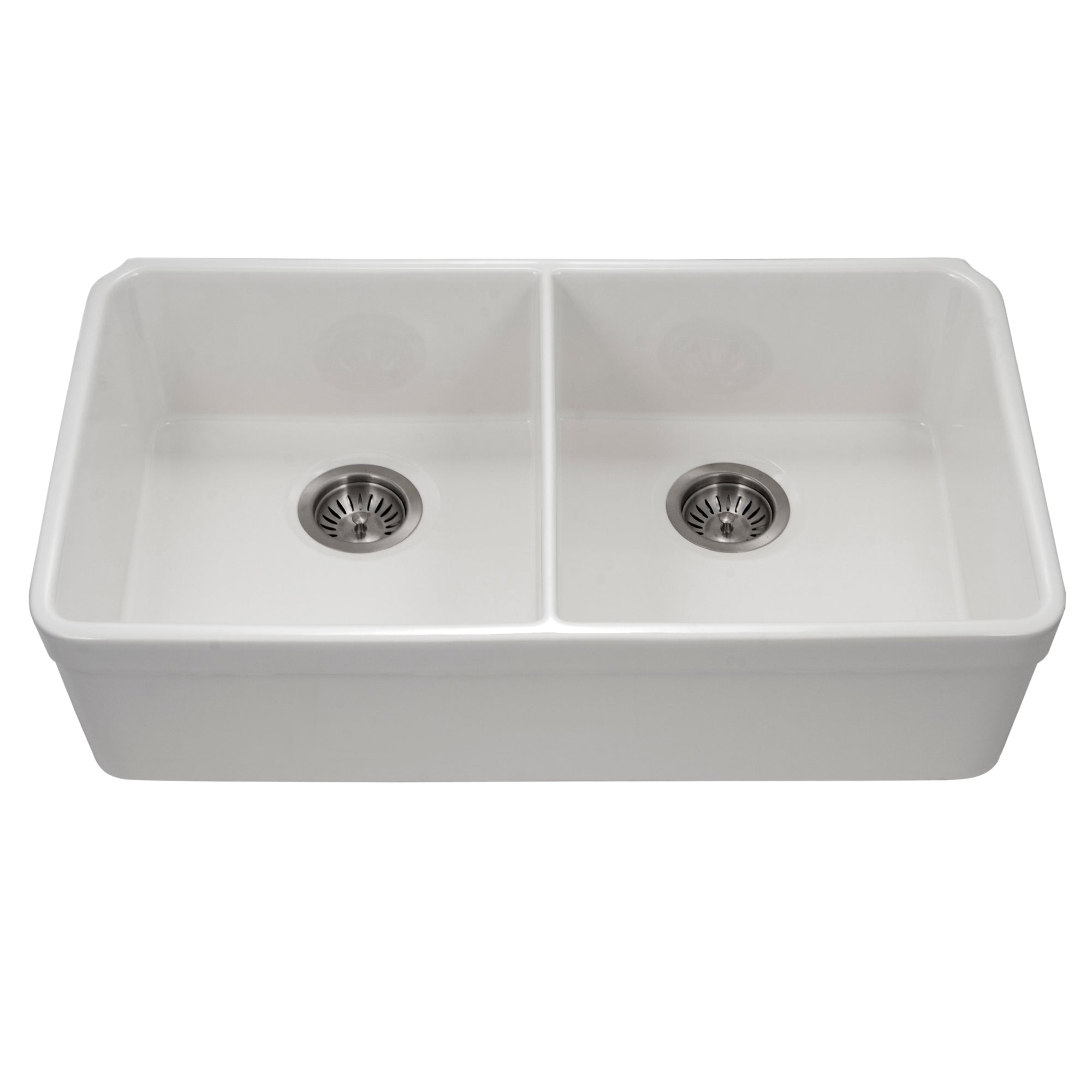 Houzer Platus Series 32" Fireclay Undermount 50/50 Double Bowl Kitchen Sink, PTU-3200