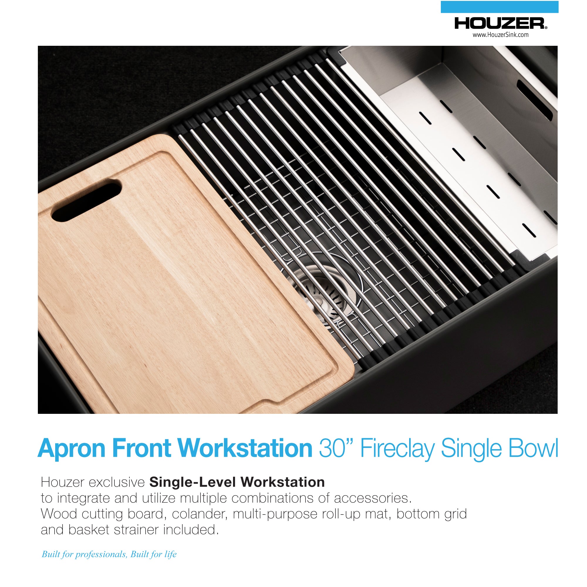 Aspire 30" Apron Front Workstation Single Bowl Fireclay Sink