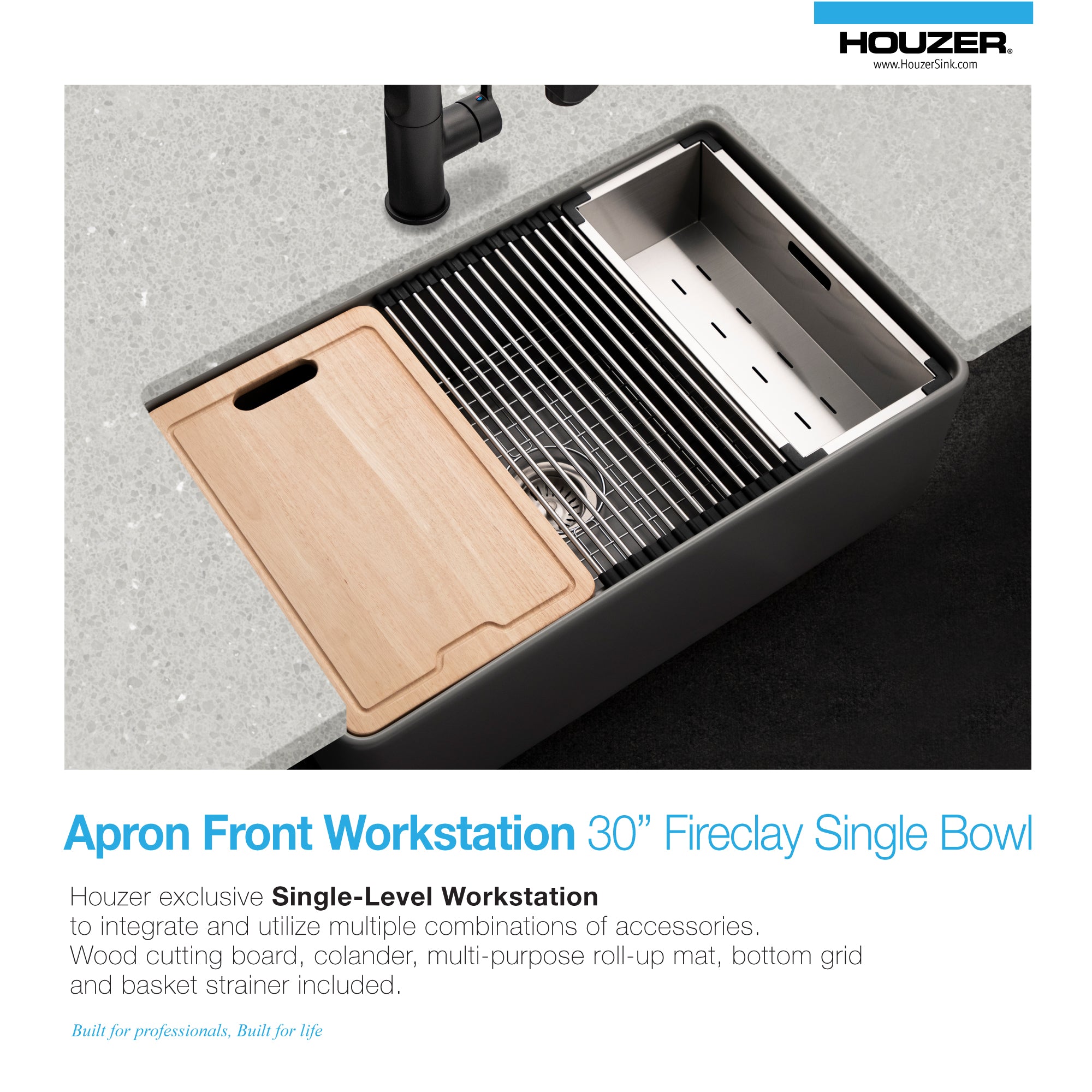 Aspire 30" Apron Front Workstation Single Bowl Fireclay Sink