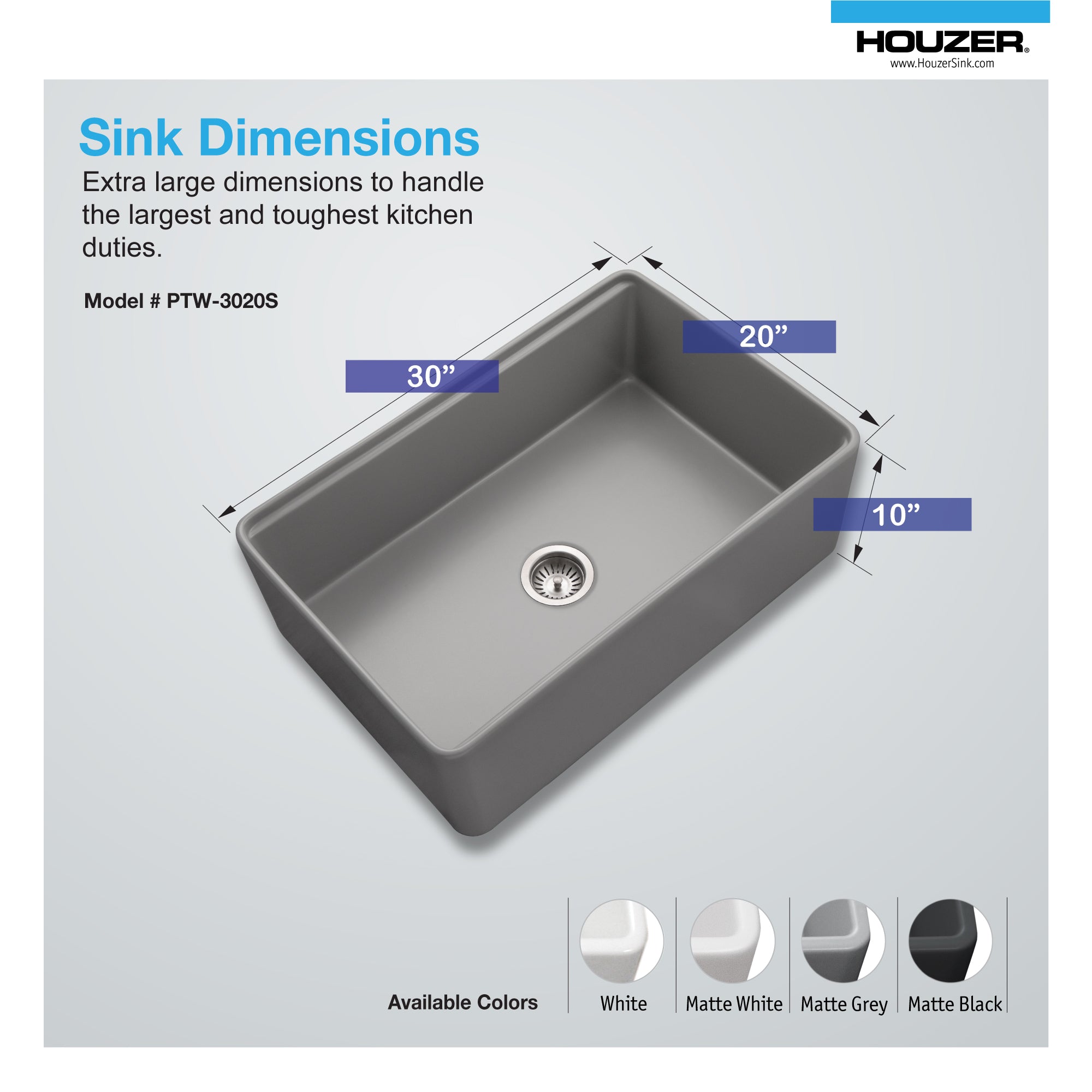 Aspire 30" Apron Front Workstation Single Bowl Fireclay Sink