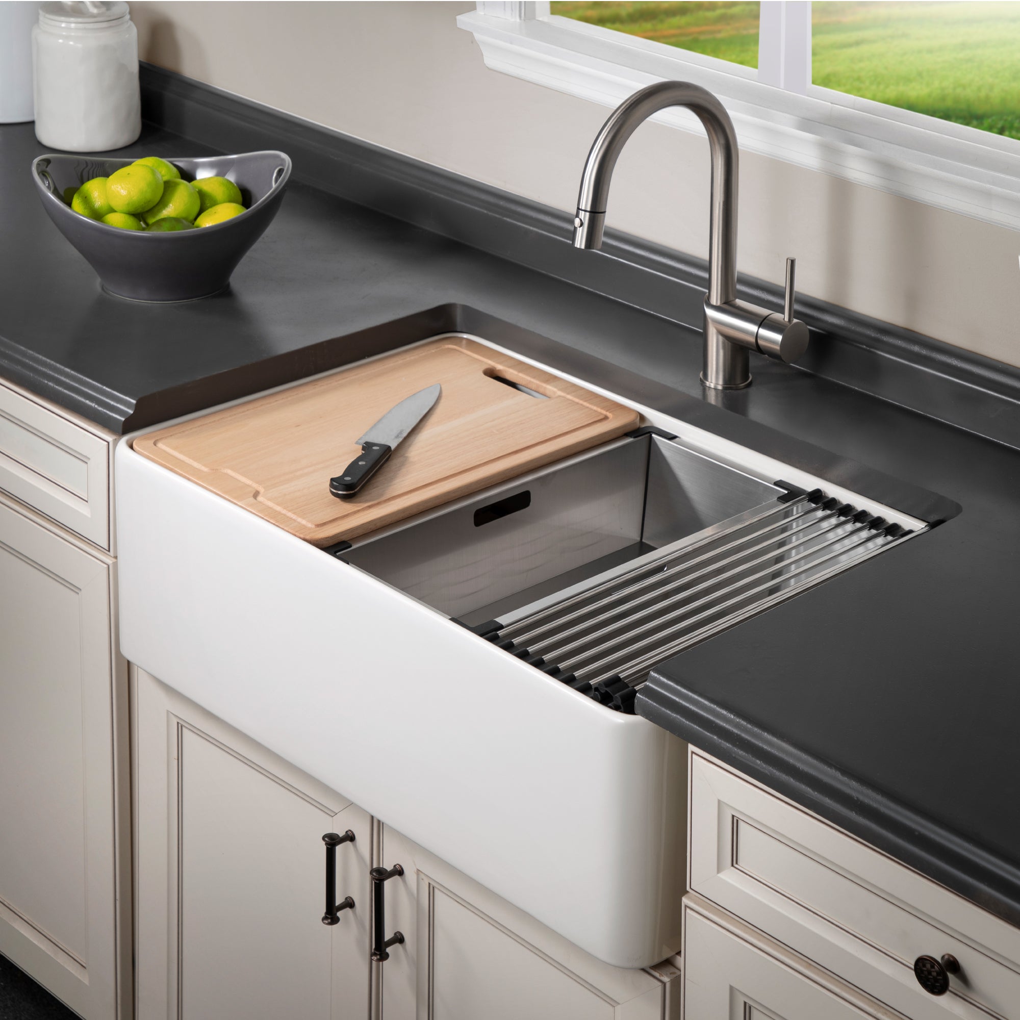 Aspire 30" Apron Front Workstation Single Bowl Fireclay Sink