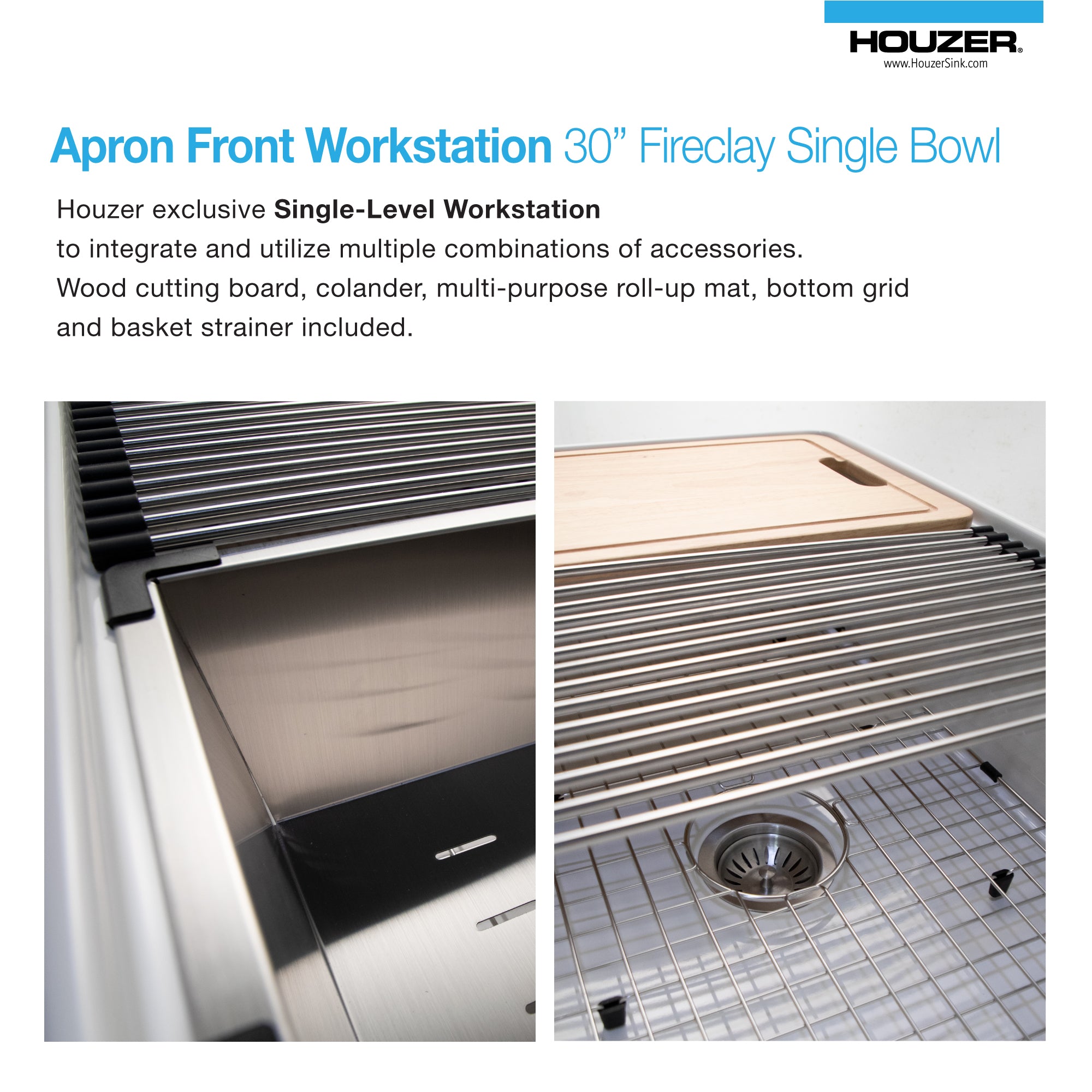 Aspire 30" Apron Front Workstation Single Bowl Fireclay Sink