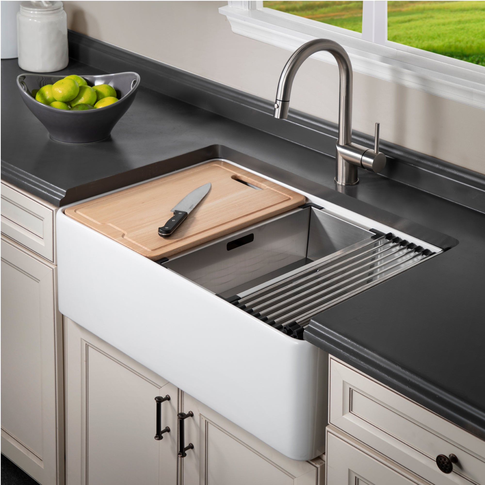 Aspire 30" Apron Front Workstation Single Bowl Fireclay Sink