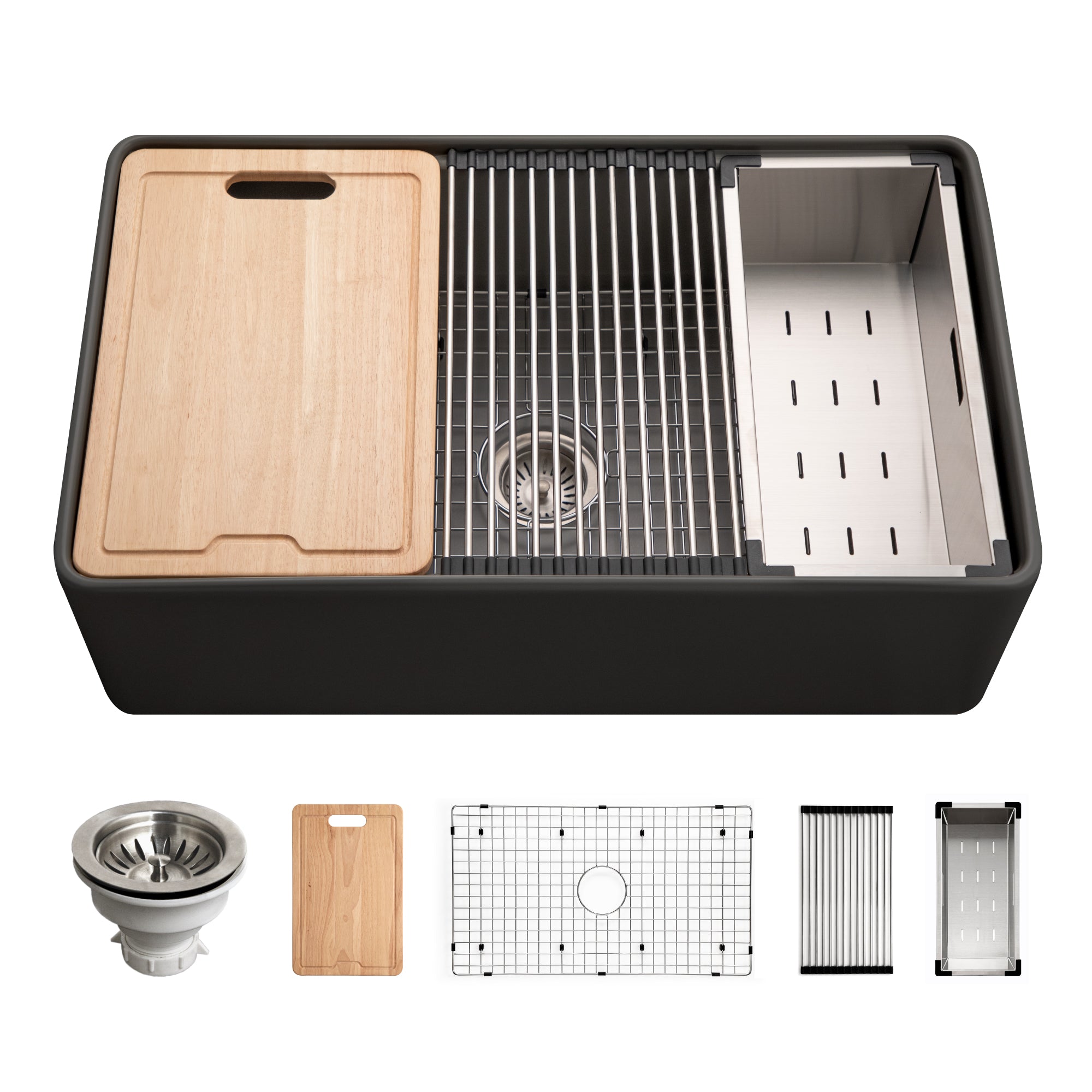 Aspire 33" Apron Front Workstation Single Bowl Fireclay Sink
