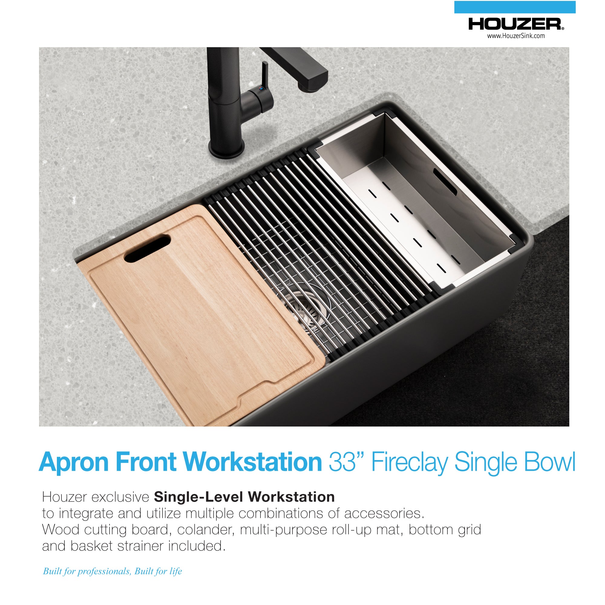 Aspire 33" Apron Front Workstation Single Bowl Fireclay Sink