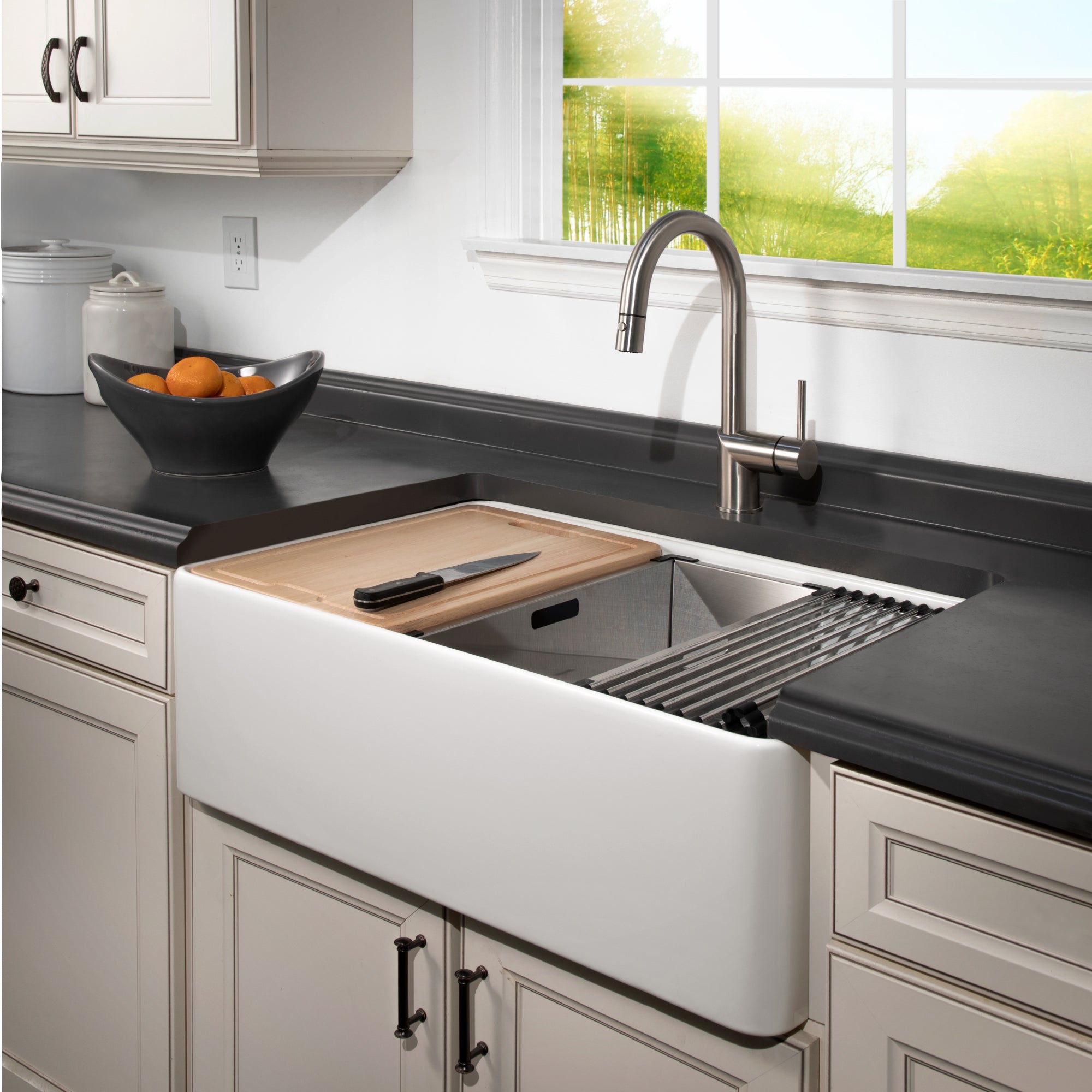 Aspire 33" Apron Front Workstation Single Bowl Fireclay Sink