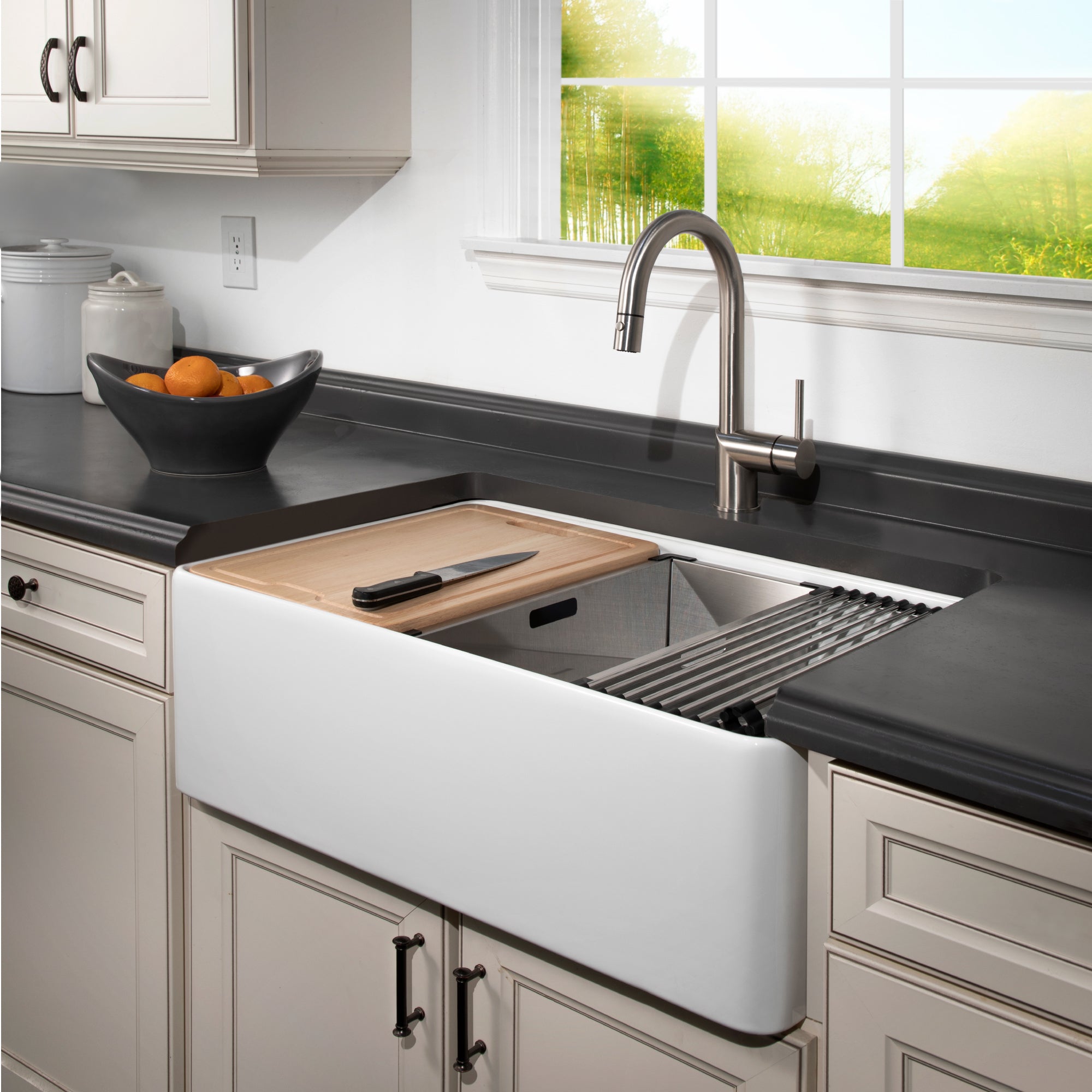Aspire 33" Apron Front Workstation Single Bowl Fireclay Sink