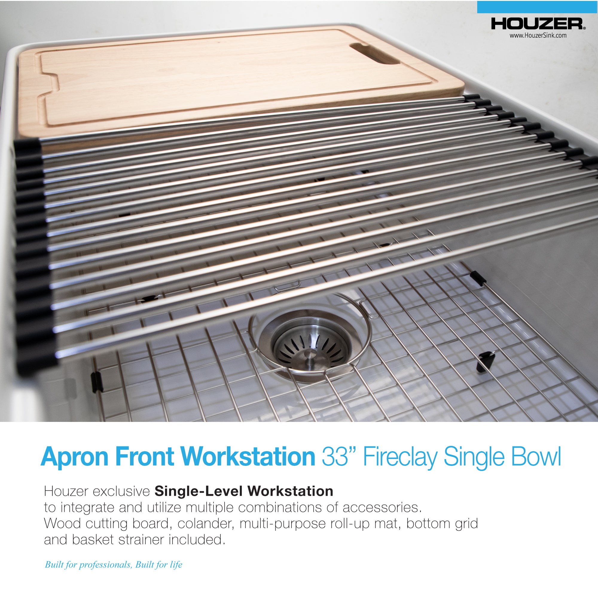 Aspire 33" Apron Front Workstation Single Bowl Fireclay Sink