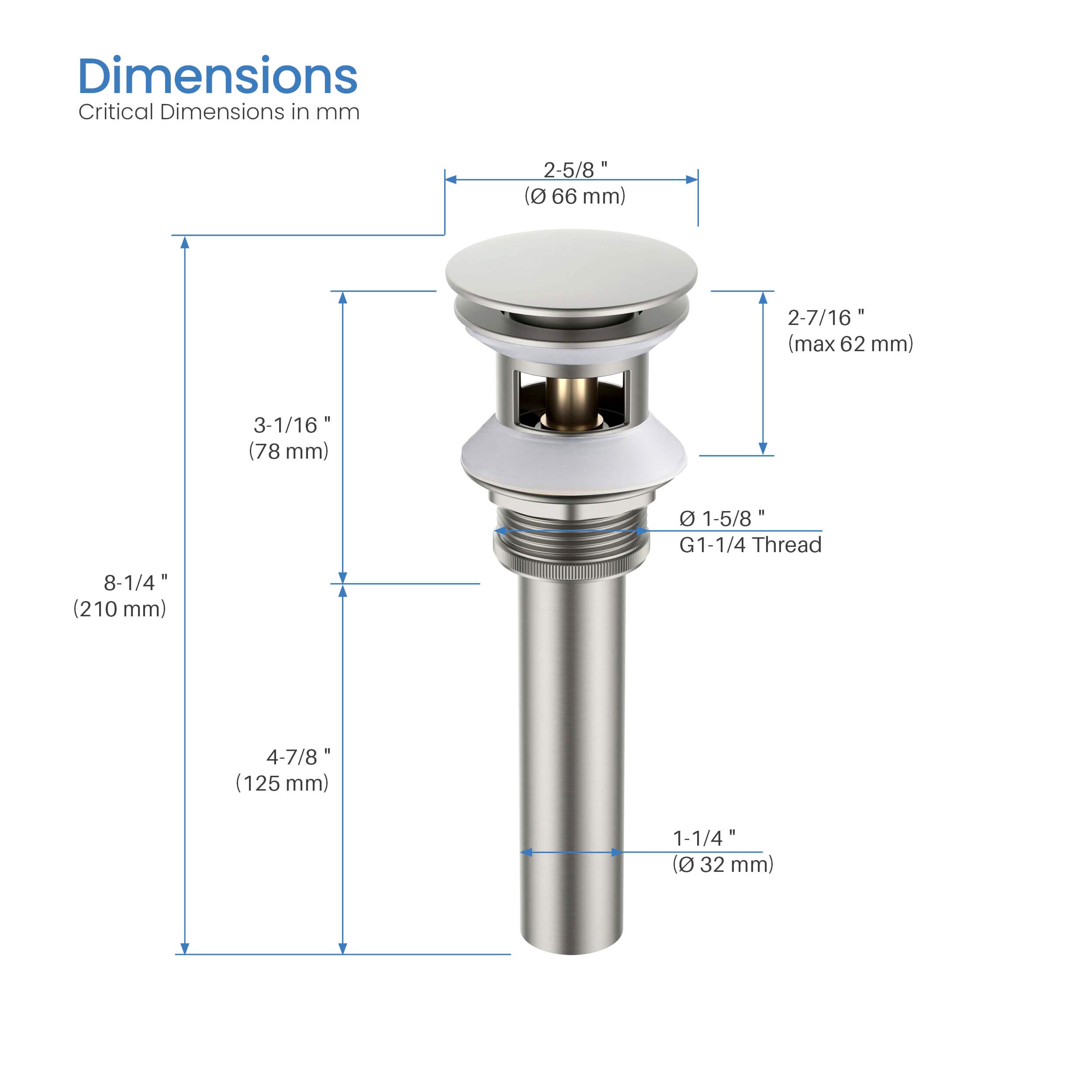 Pop Up Drain Stopper for Bathroom with Overflow - Full Cover