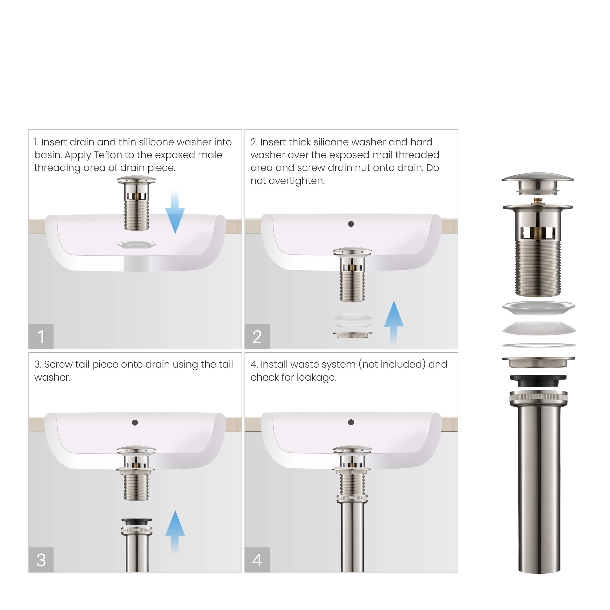 Pop Up Drain Stopper for Bathroom with Overflow - Full Cover
