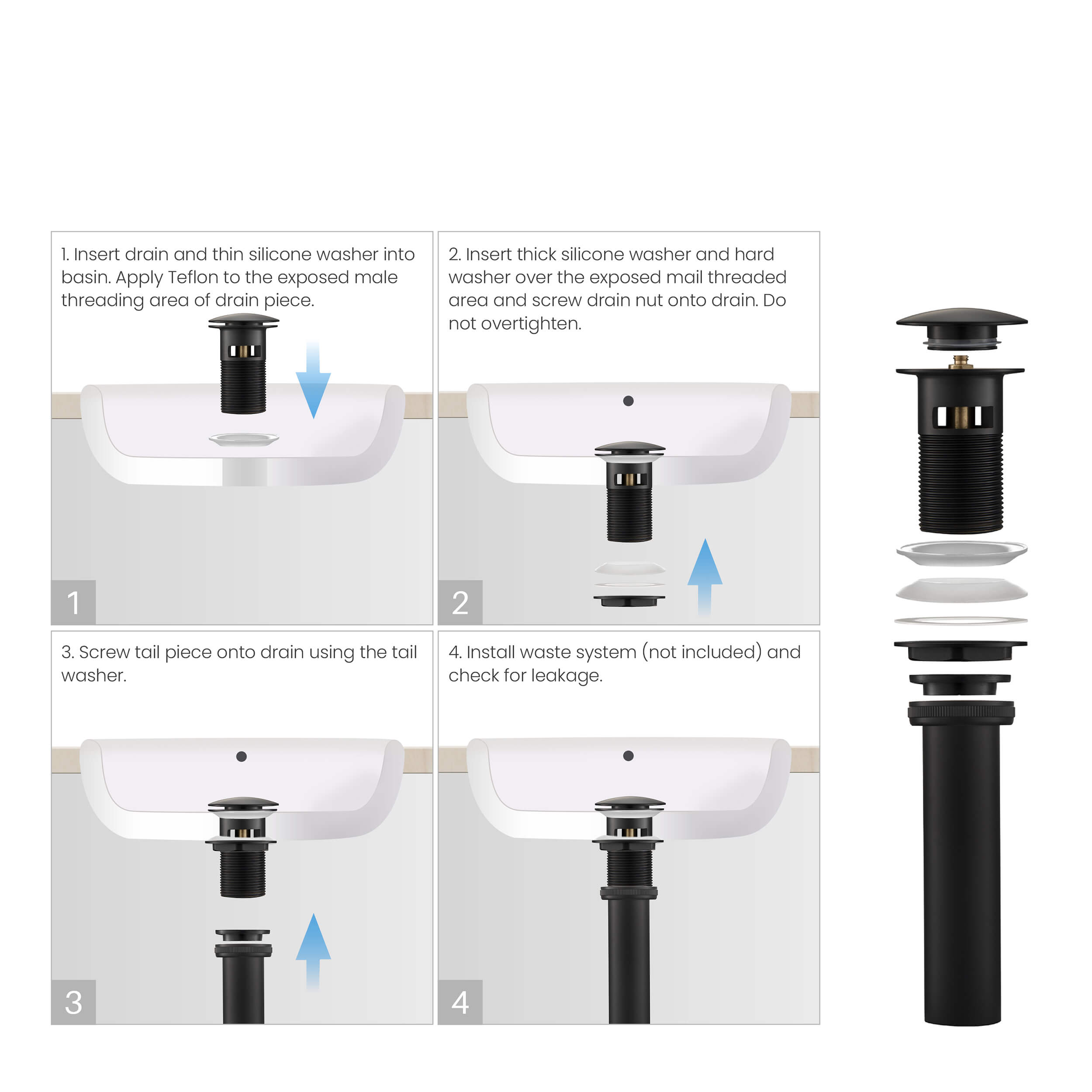 Pop Up Drain Stopper for Bathroom with Overflow - Full Cover