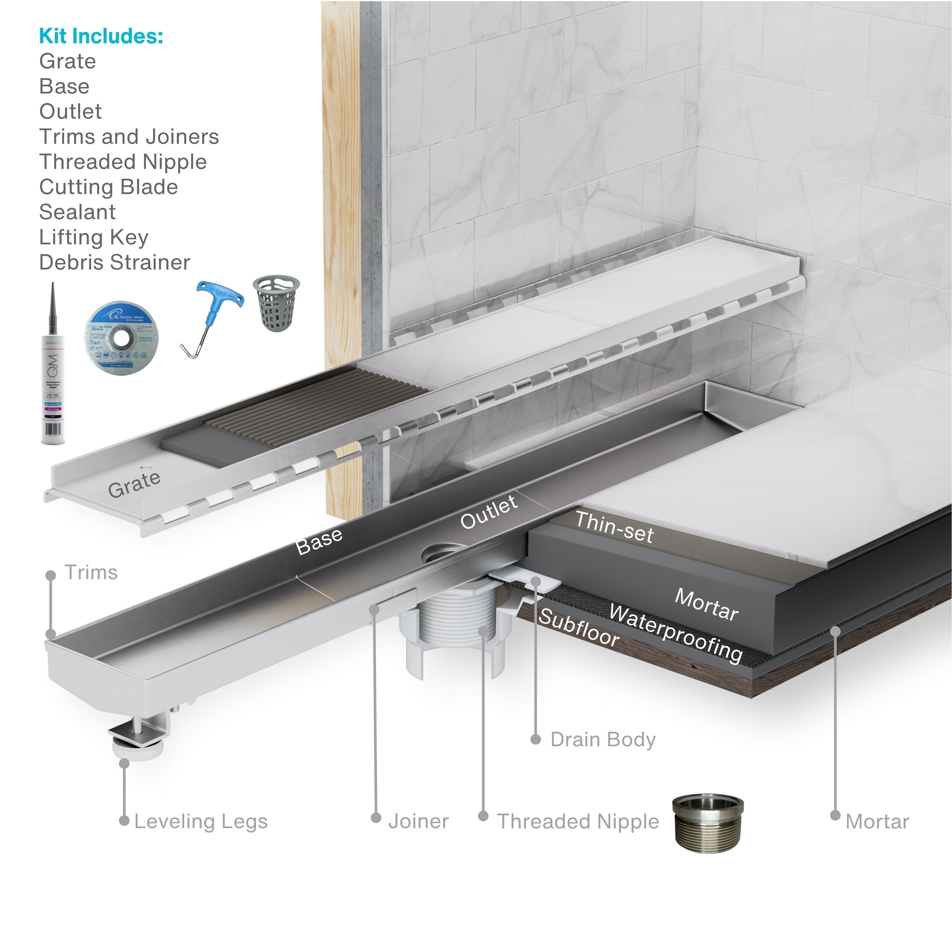 Perforated Adjustable Kit Delmar Linear Drain 2" outlet