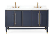 Chans Furniture Q169NB-D60QT 60" Tennant Brand Navy Blue Bertone Double Bathroom Sink Vanity