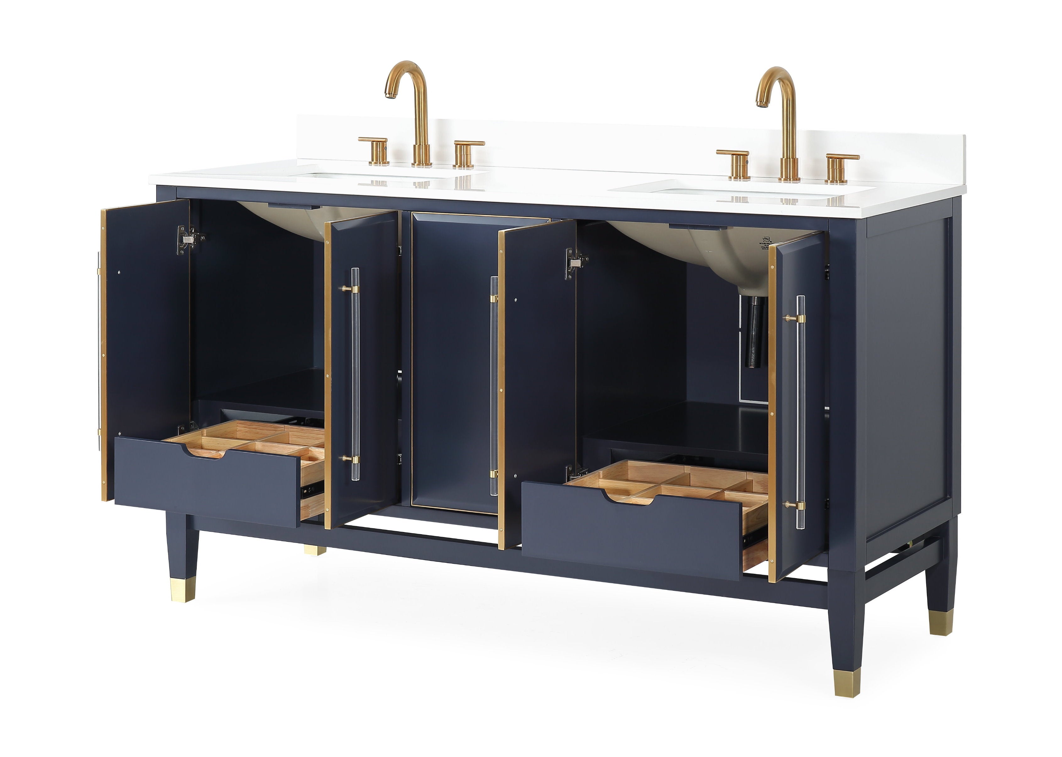 Chans Furniture Q169NB-D60QT 60" Tennant Brand Navy Blue Bertone Double Bathroom Sink Vanity