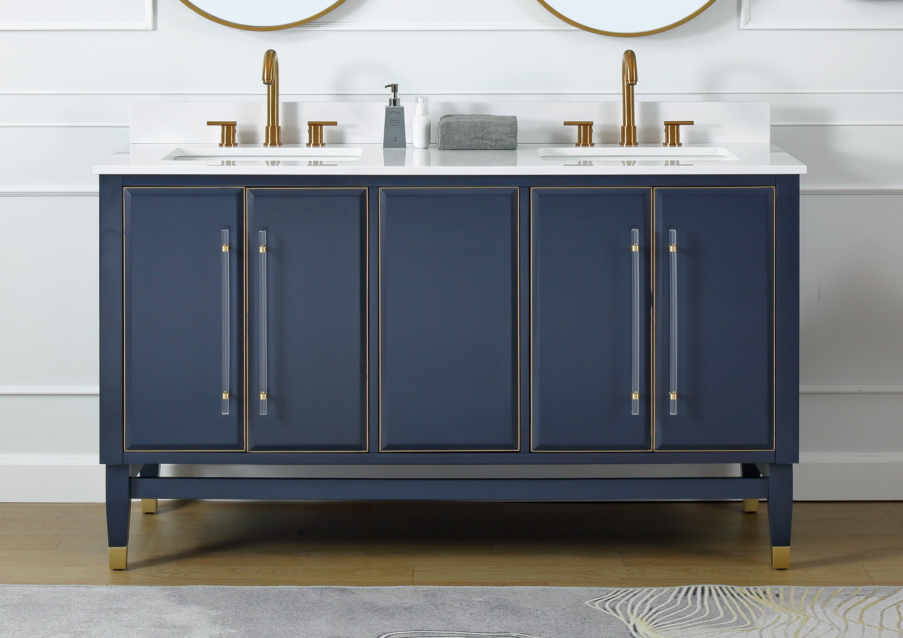 Chans Furniture Q169NB-D60QT 60" Tennant Brand Navy Blue Bertone Double Bathroom Sink Vanity