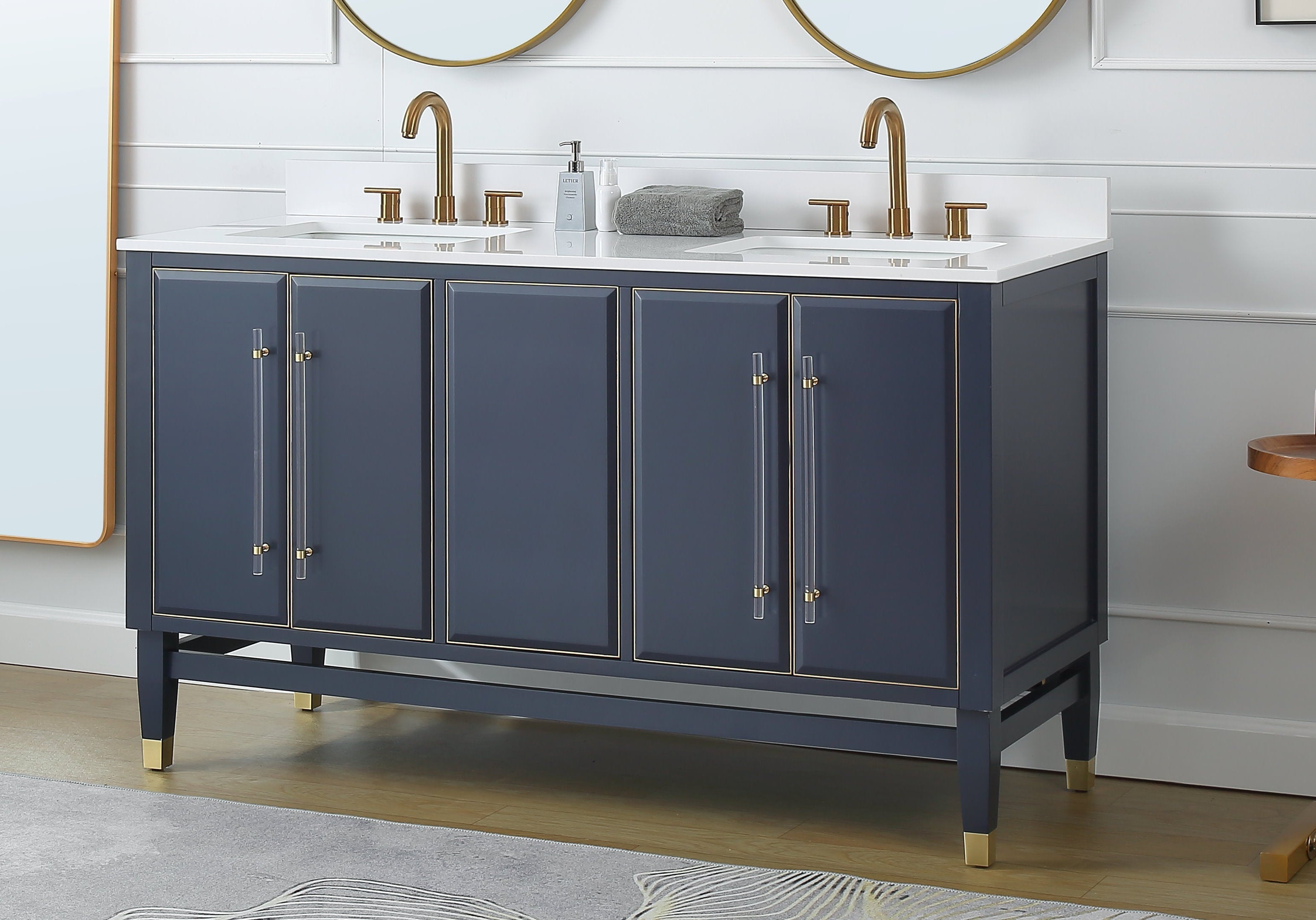 Chans Furniture Q169NB-D60QT 60" Tennant Brand Navy Blue Bertone Double Bathroom Sink Vanity