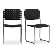 Moes Moma Stainless Steel Dining Chair Black Leather - Set Of Two QN-1033-02