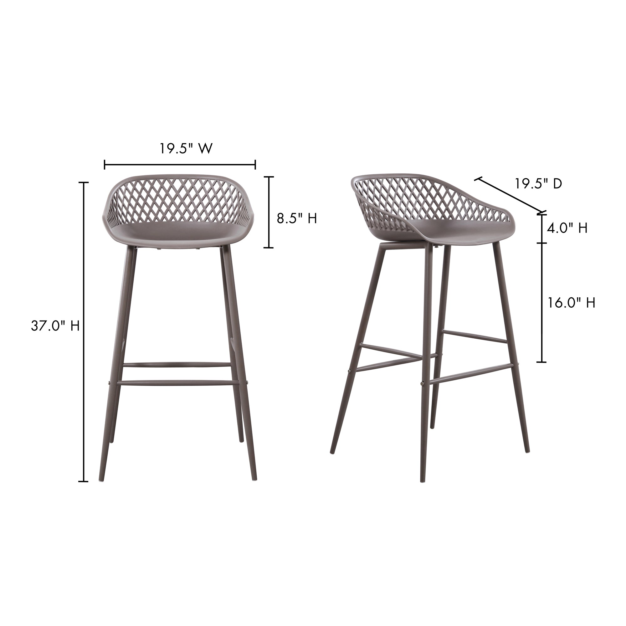 Moes Piazza Outdoor Barstool Grey - Set Of Two QX-1004-15