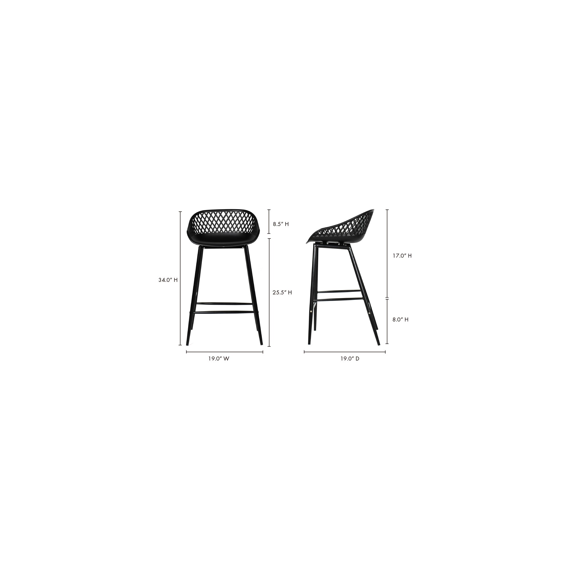 Moes Piazza Outdoor Counter Stool Black - Set Of Two QX-1009-02