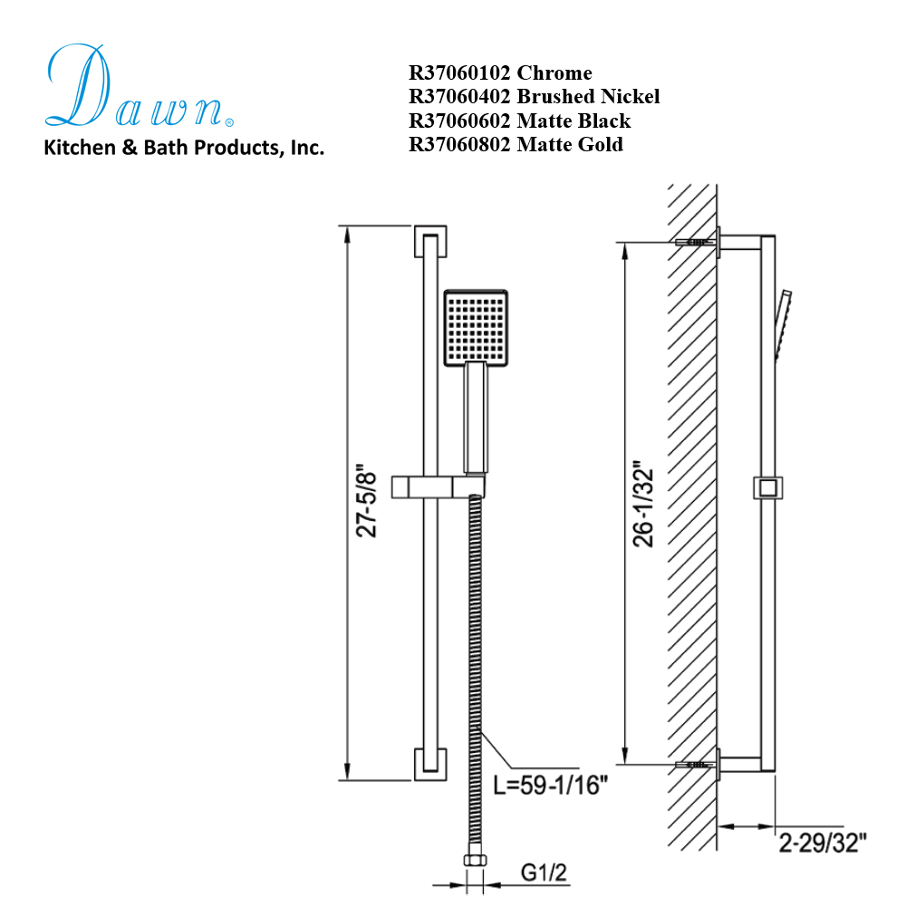 Dawn Single Function Handshower with Slide Bar
