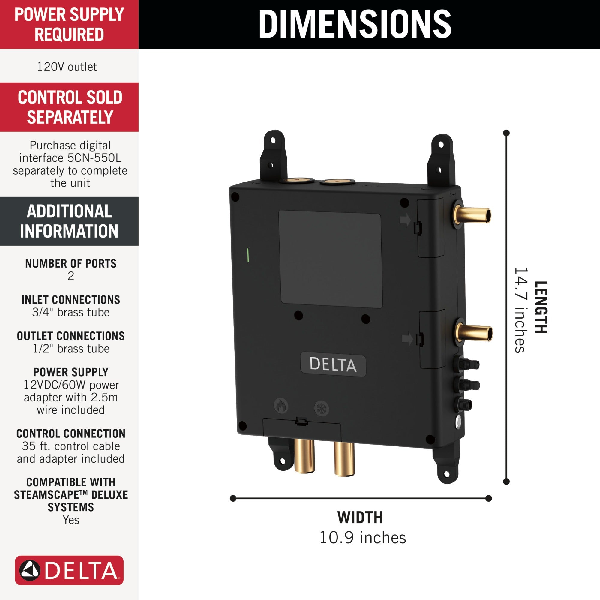 Delta Universal Showering Components ShowerSense Digital 2-Port Thermostatic Shower Rough