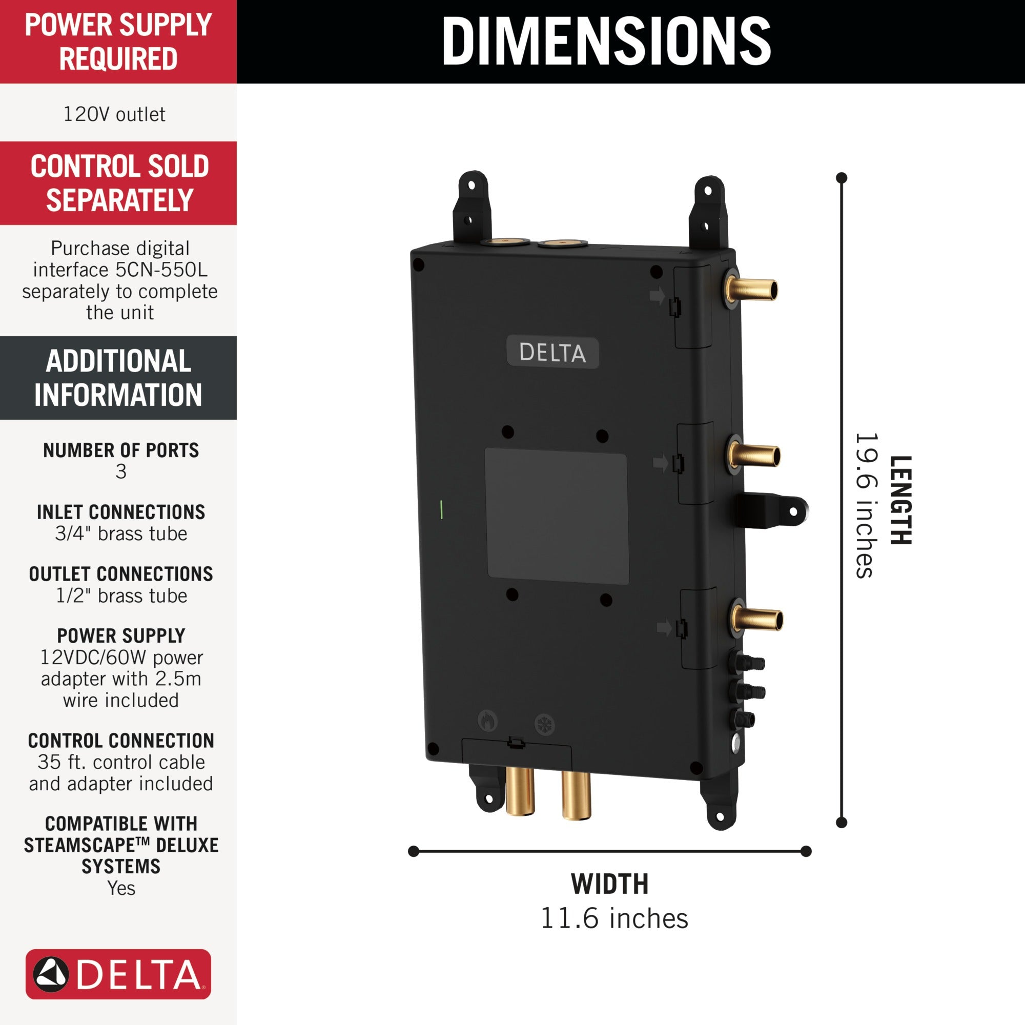 Delta Universal Showering Components ShowerSense Digital 3-Port Thermostatic Shower Rough