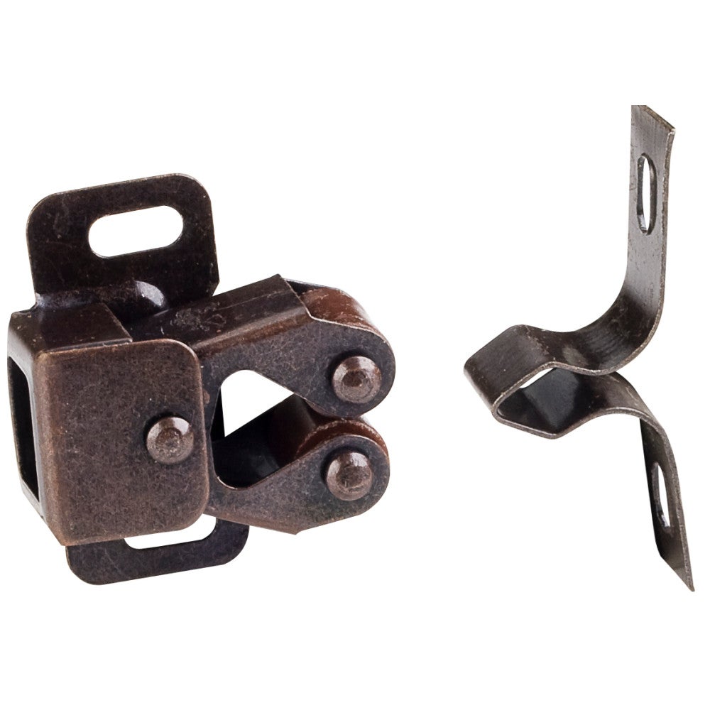 Hardware Resources Double Roller Catch with Strike and Screws - Dark Brushed Antique Copper