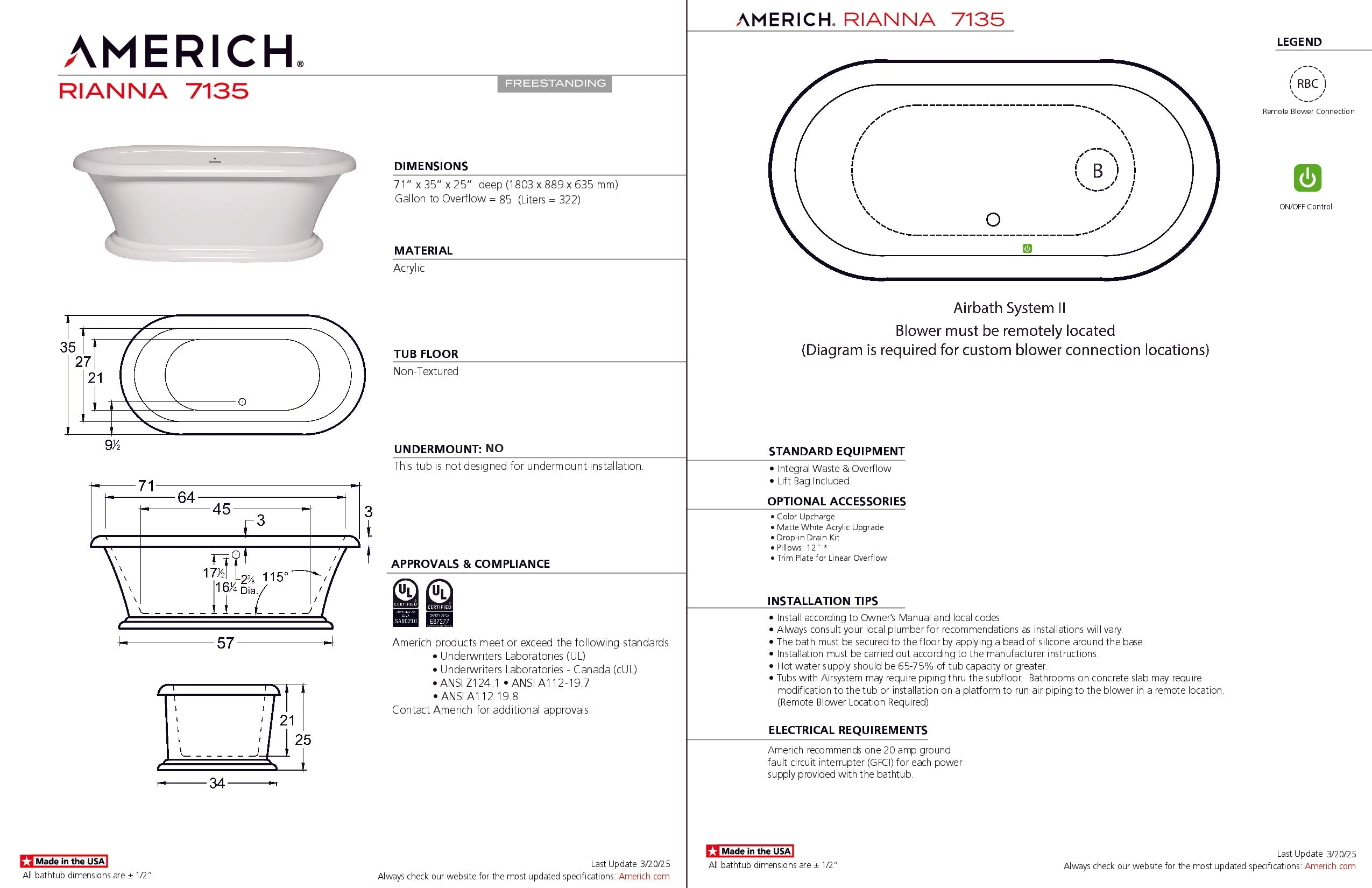 Americh Rianna 7135 - Tub Only Freestanding Bathtub RI7135T-WH
