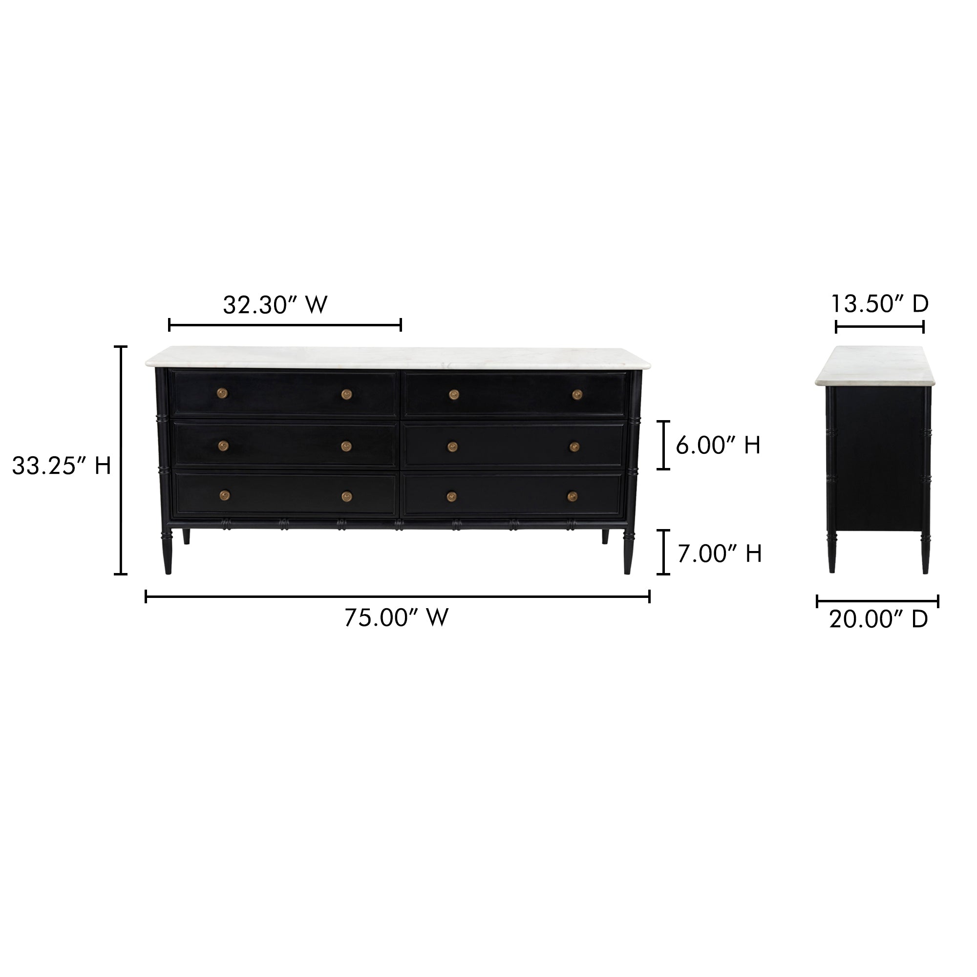 Moes Eleanor 6 Drawer Dresser Black RP-1061-02